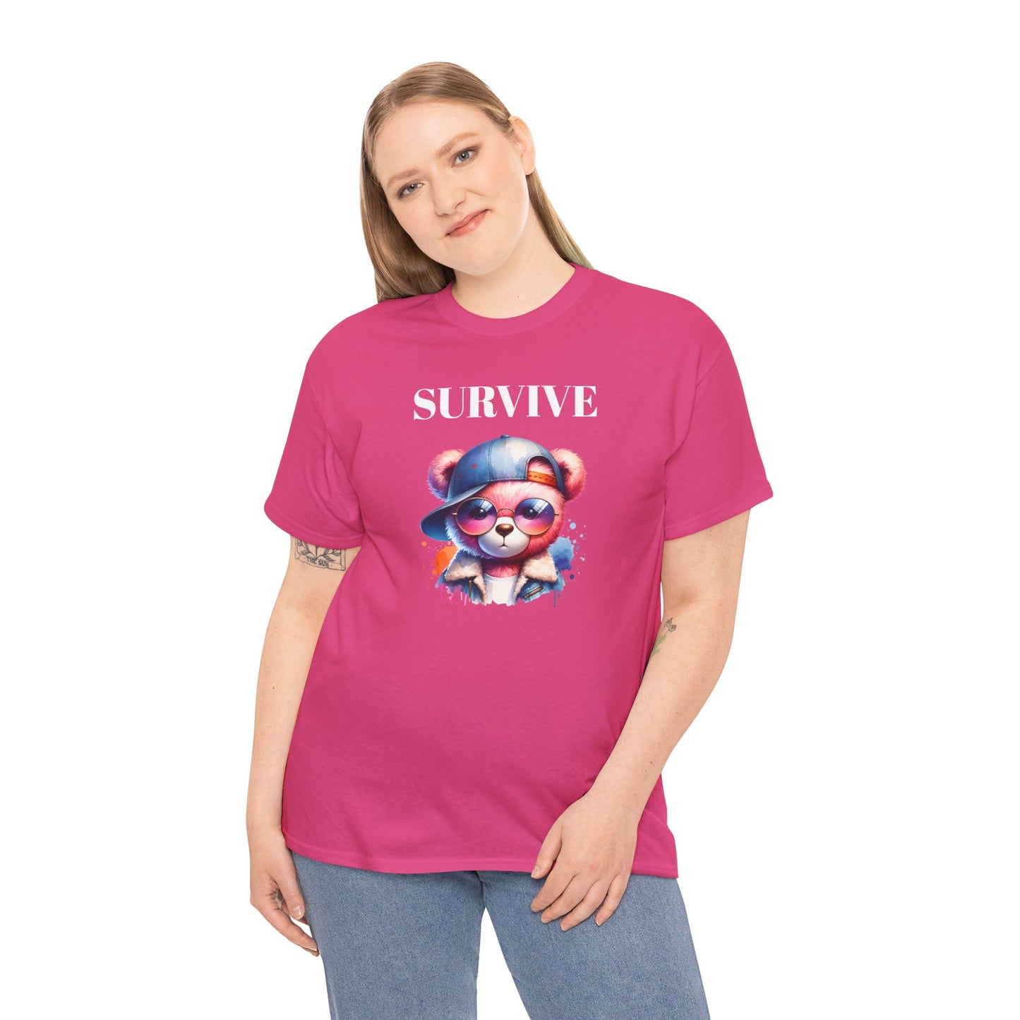 Princess Grace Survive Bear Graphic Unisex Heavy Cotton Tee Trendy and Fun Fashion for All Occasions