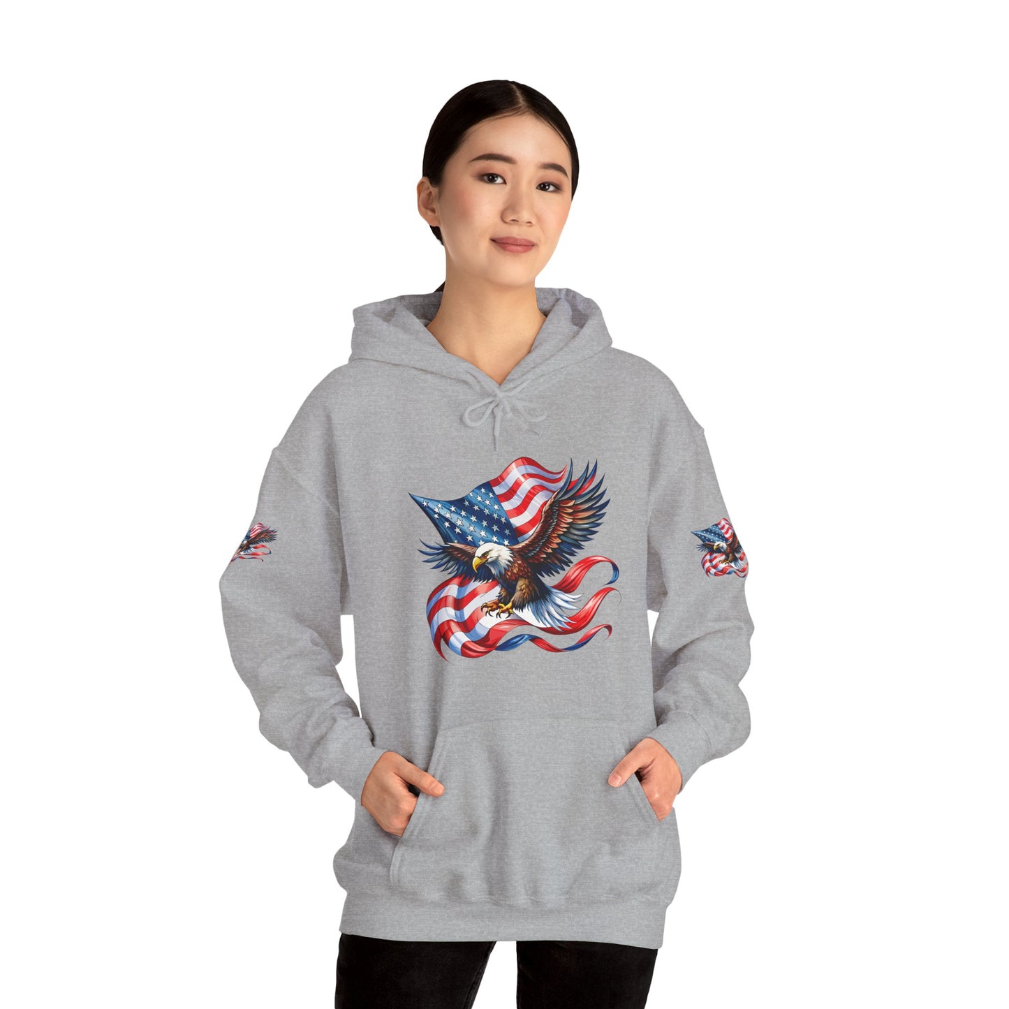 Princess Grace Patriotic Eagle Hoodie Unisex Heavy Blend Sweatshirt with American Flag Design
