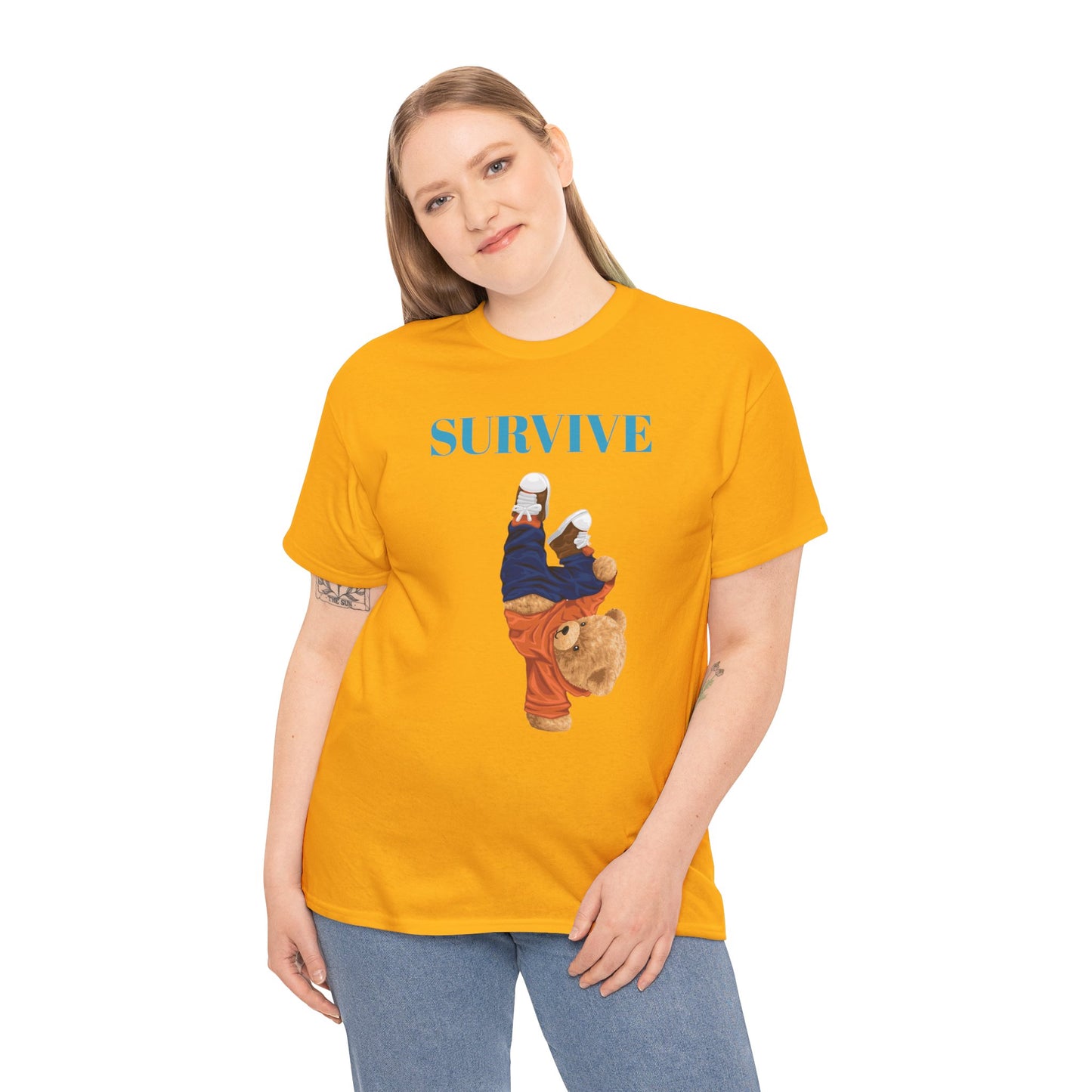 Princess Grace Survive Bear Graphic Unisex Heavy Cotton Tee Casual Streetwear Tee for Everyday Adventures