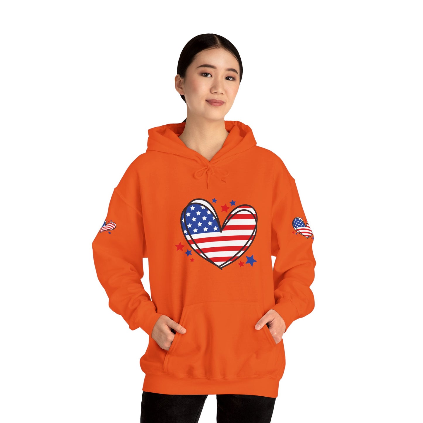 Princess Grace Patriotic Heart Hoodie Unisex Heavy Blend Hooded Sweatshirt for Independence Day & Year Round Love