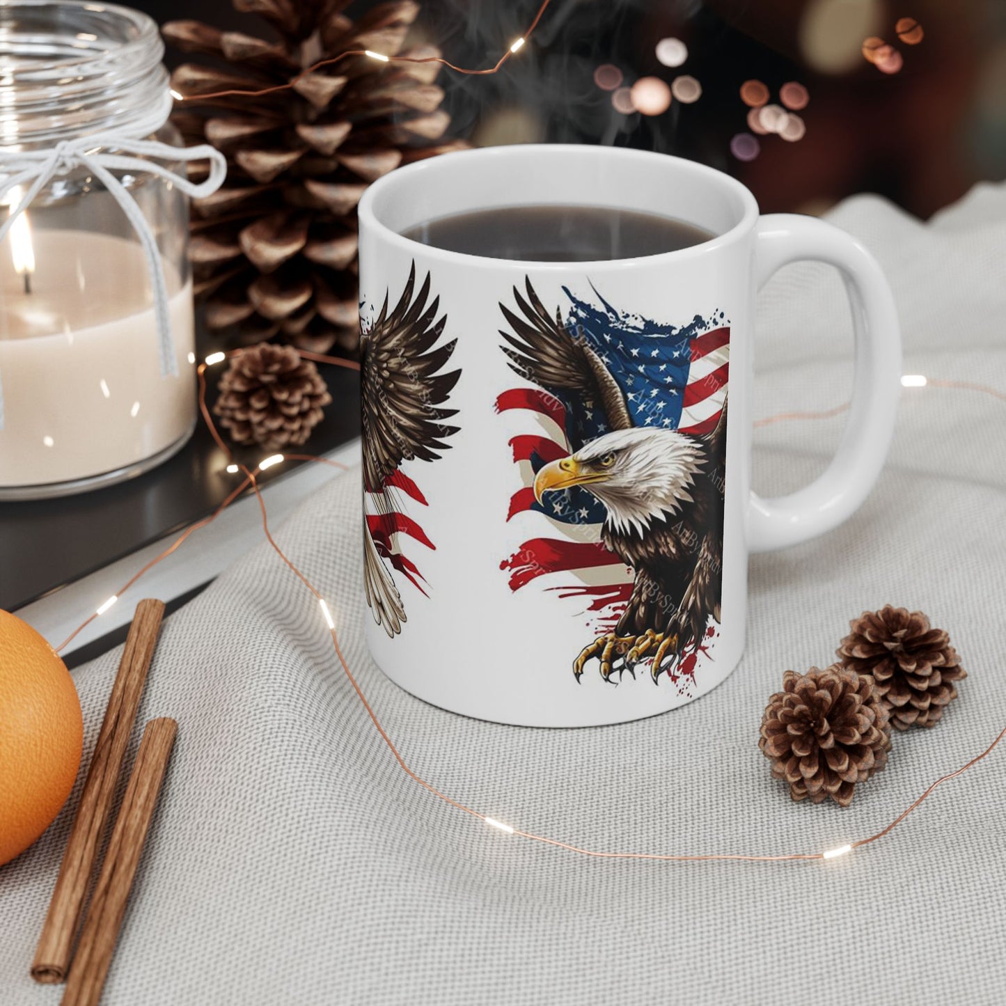 Princess Grace Patriotic Eagle Ceramic Mug, 4th of July Cup, American Flag Eagle Lover Gift, Unique Veteran Mug, Independence Day