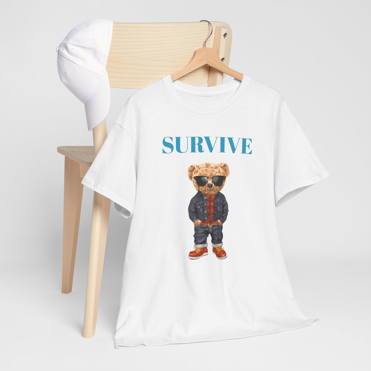 Princess Grace Cool Bear Graphic Tee 'SURVIVE' Unisex Heavy Cotton Shirt