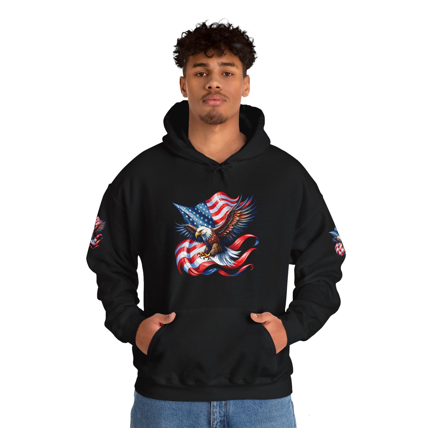 Princess Grace Patriotic Eagle Hoodie Unisex Heavy Blend Sweatshirt with American Flag Design