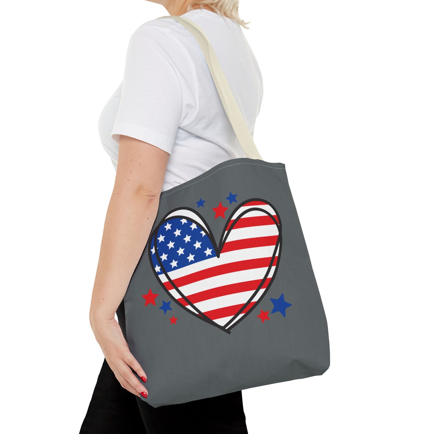 Princess Grace Patriotic Heart Tote Bag USA Flag Love