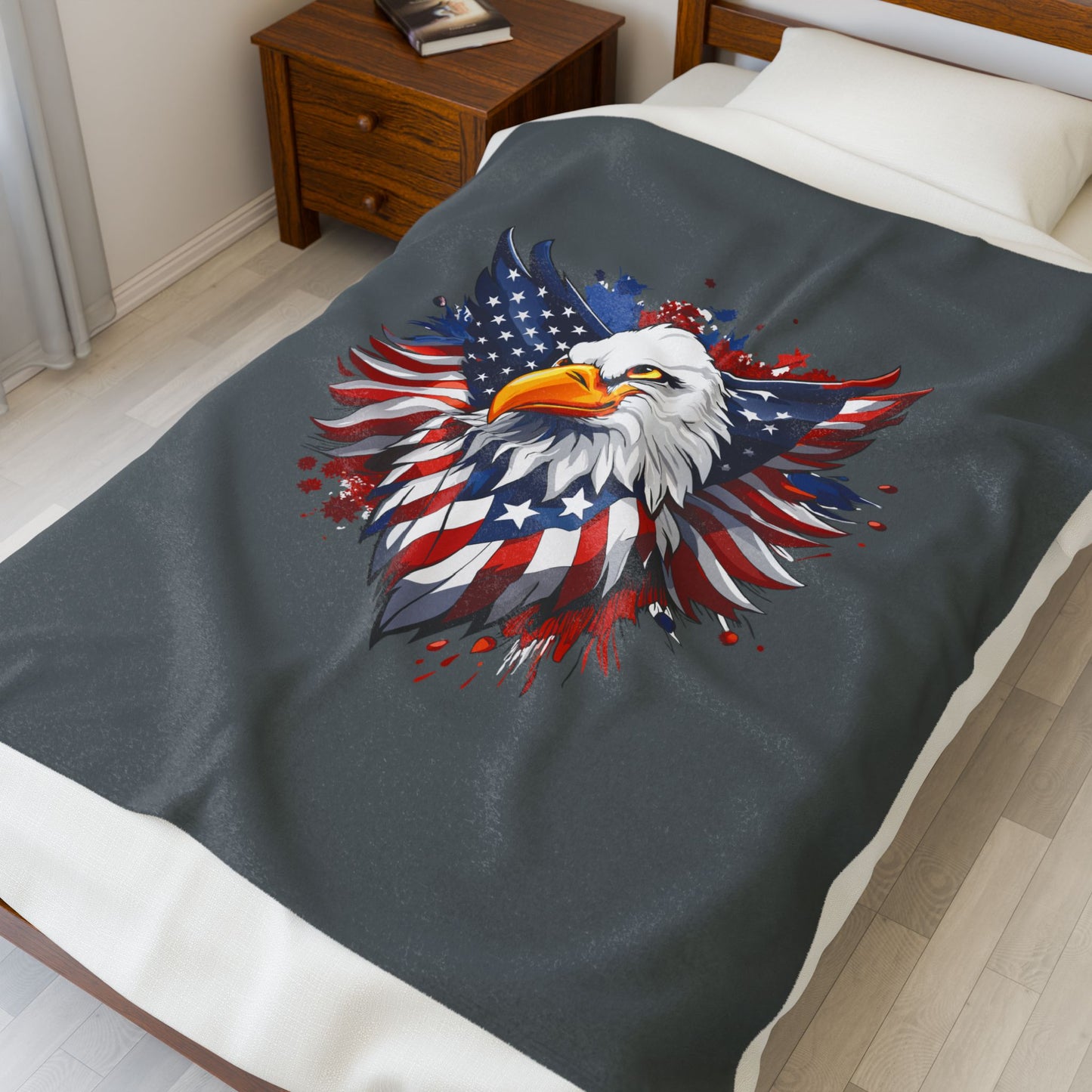 Princess Grace Patriotic Eagle Velveteen Plush Blanket Soft Throw for Independence Day Veterans Day, and All American Decor
