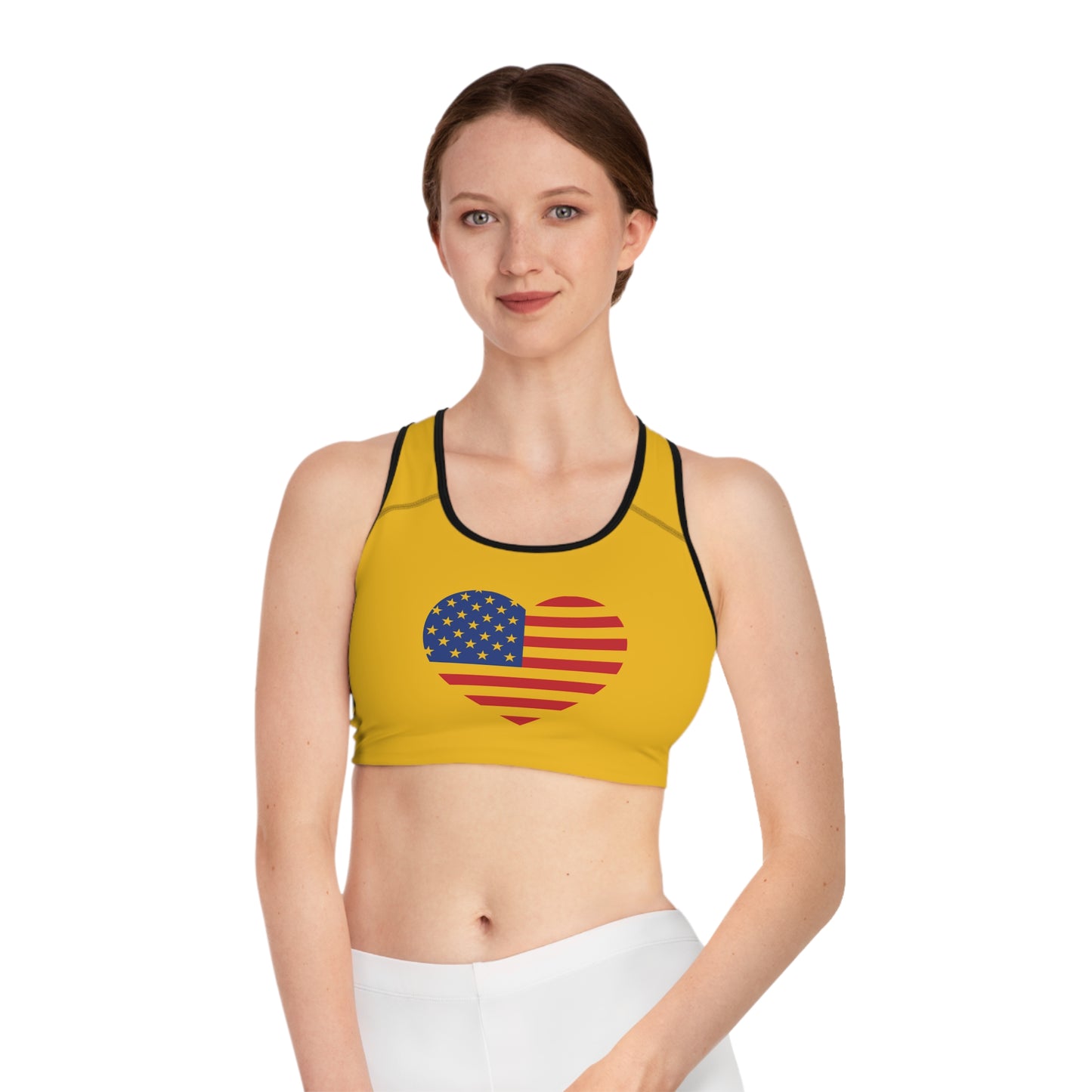 Princess Grace Patriotic Heart Sports Bra USA Flag Design