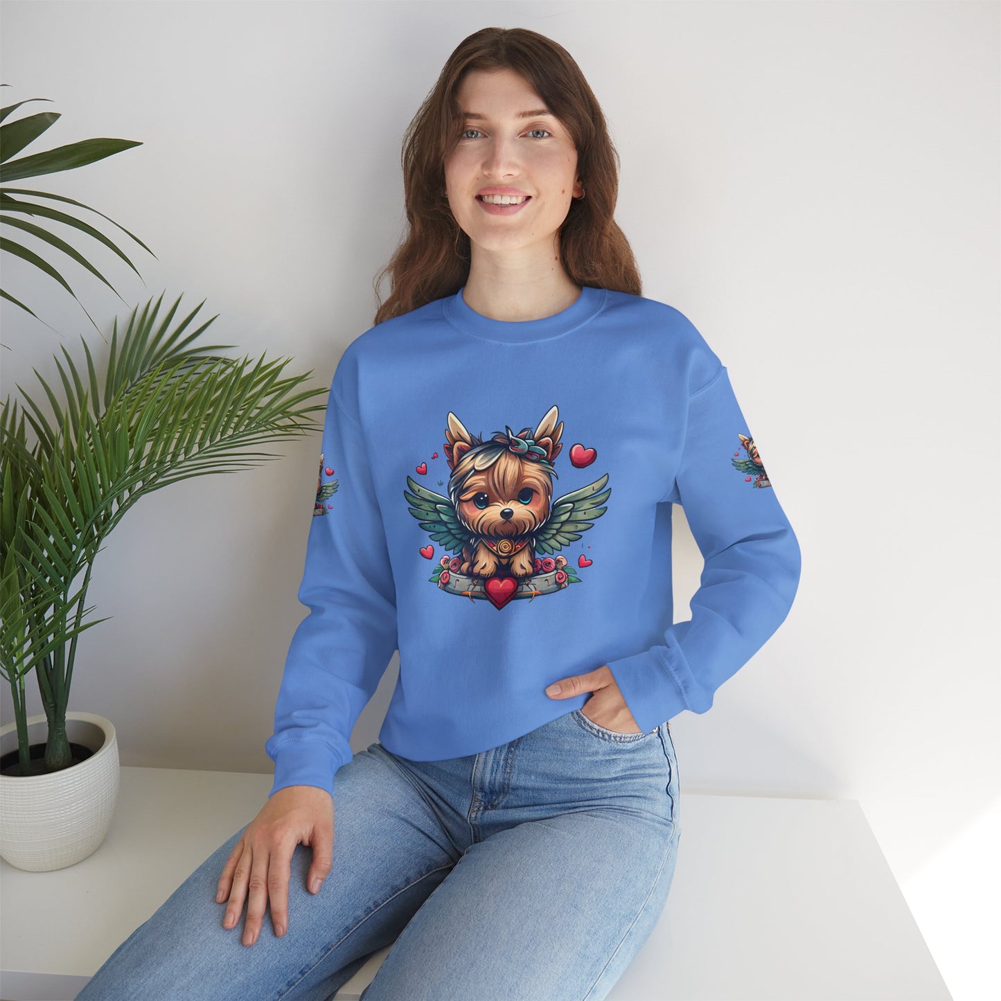 Princess Grace Cute Yorkie Wings Crewneck Sweatshirt Perfect Gift for Dog Lovers