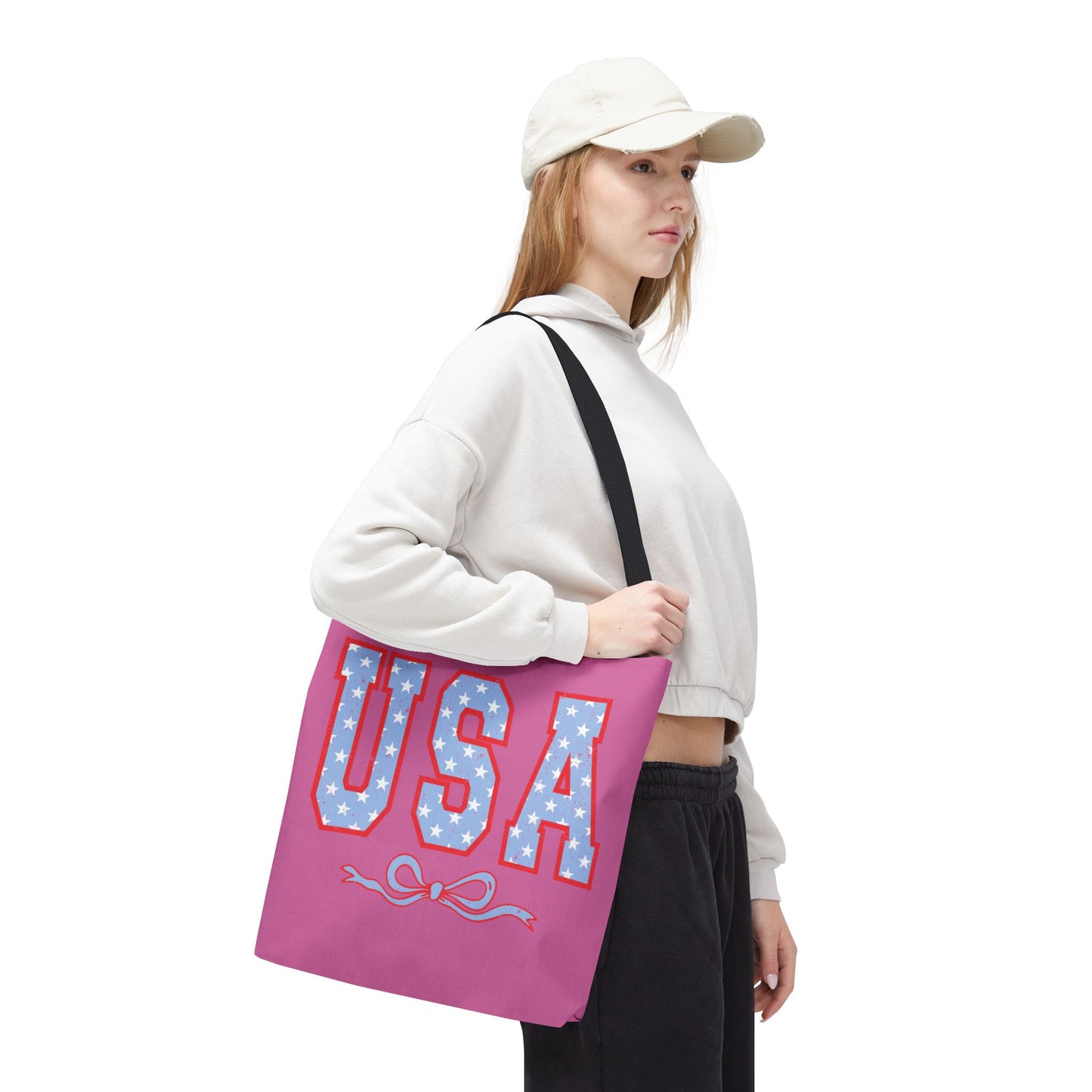 Princess Grace Patriotic USA Tote Bag Fun Stars and Bow Design for Holidays