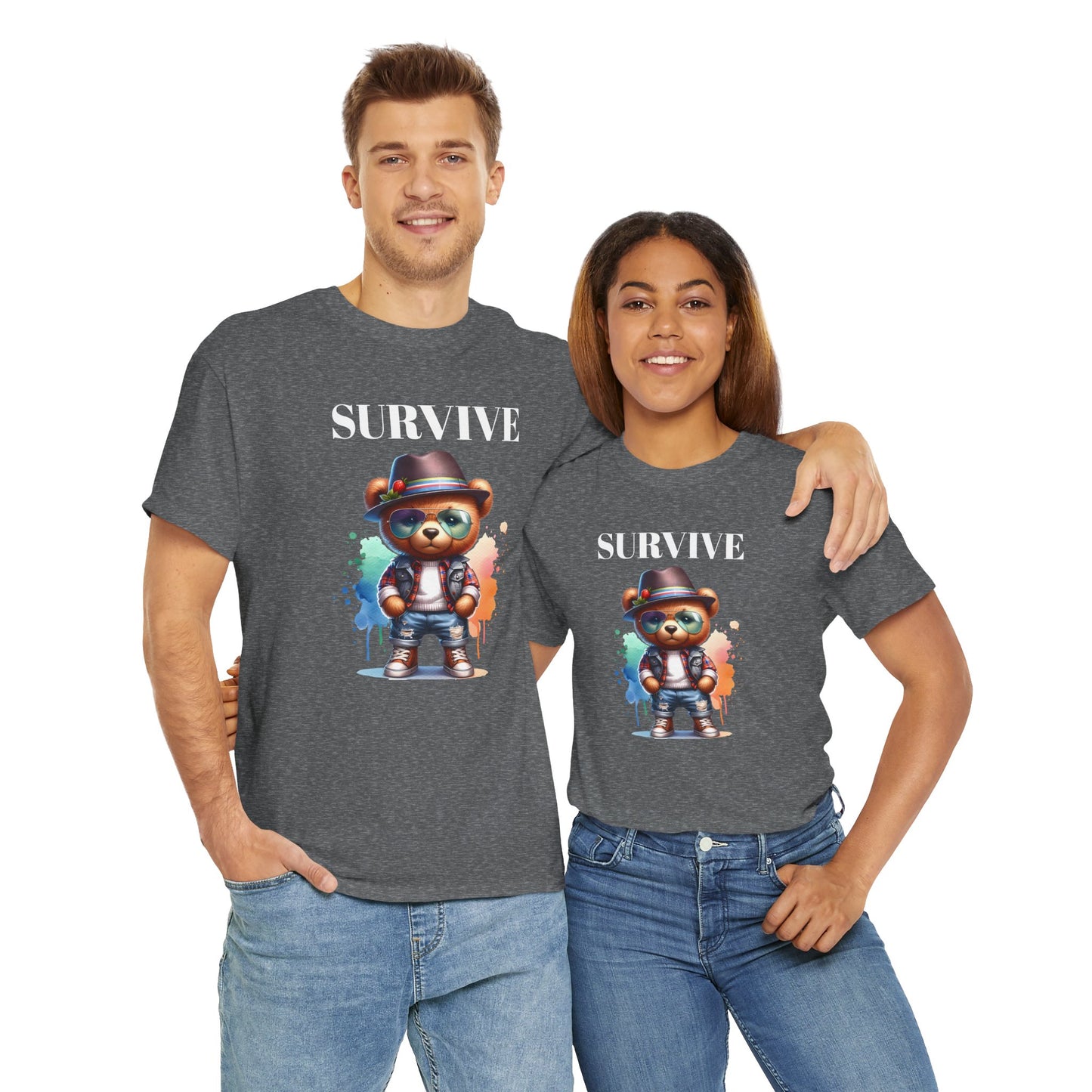 Princess Grace Survive Bear Unisex Heavy Cotton Tee Casual Graphic T-Shirt for Fun and Adventure Lovers