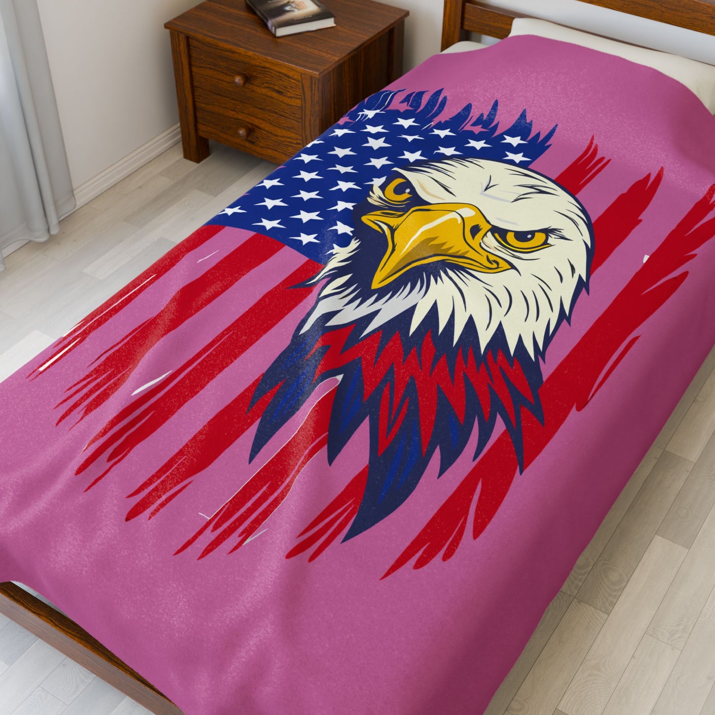Princess Grace Patriotic Eagle Velveteen Plush Blanket Cozy American Flag Decor