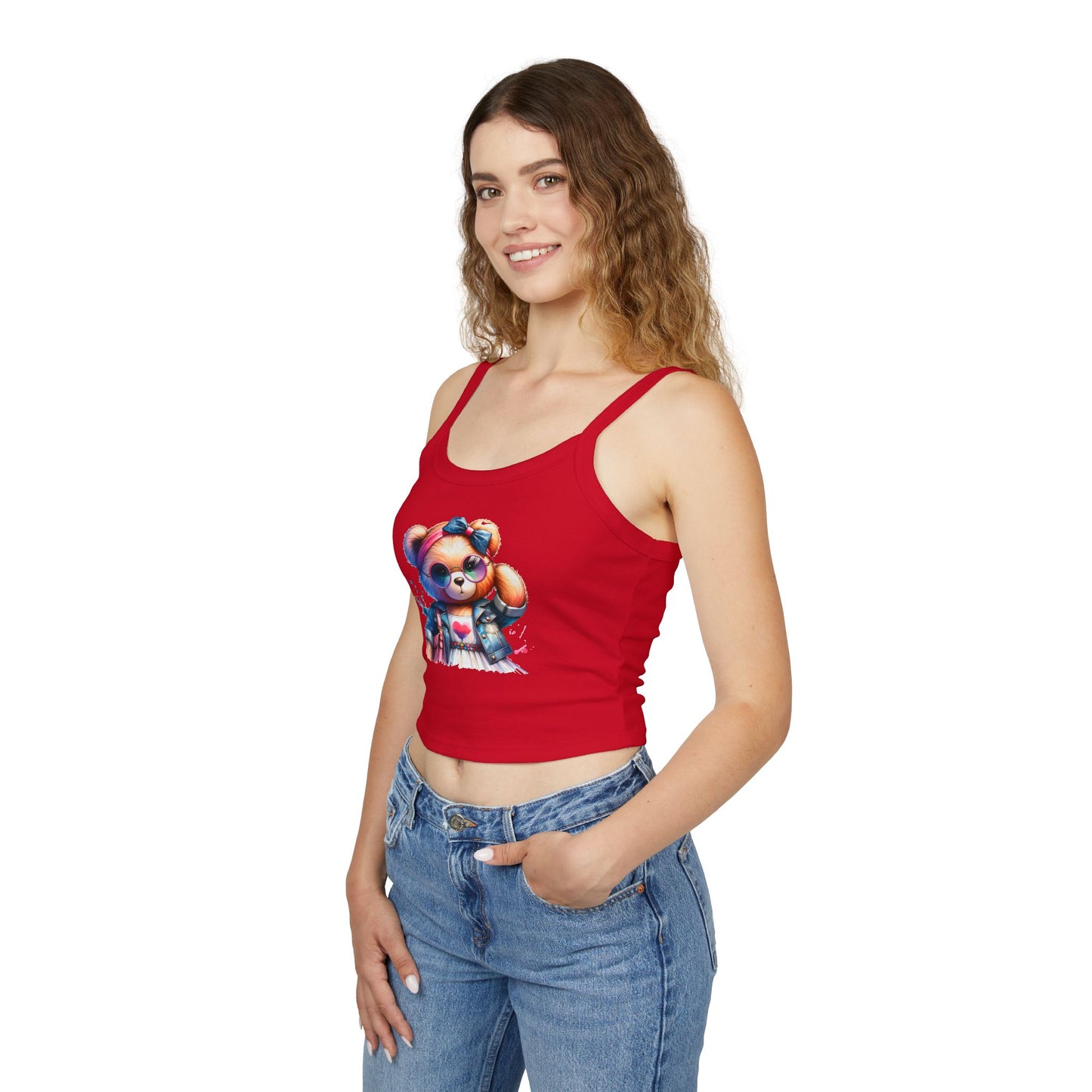 Princess Grace Cute Graphic Spaghetti Strap Tank Top with Trendy Bear Design