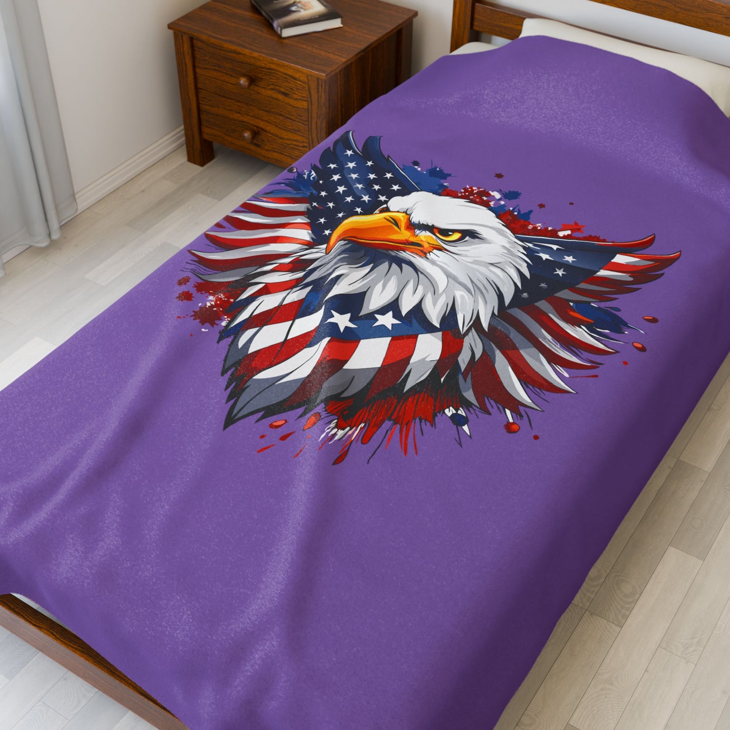 Princess Grace Patriotic Eagle Velveteen Plush Blanket Cozy American Pride Decor