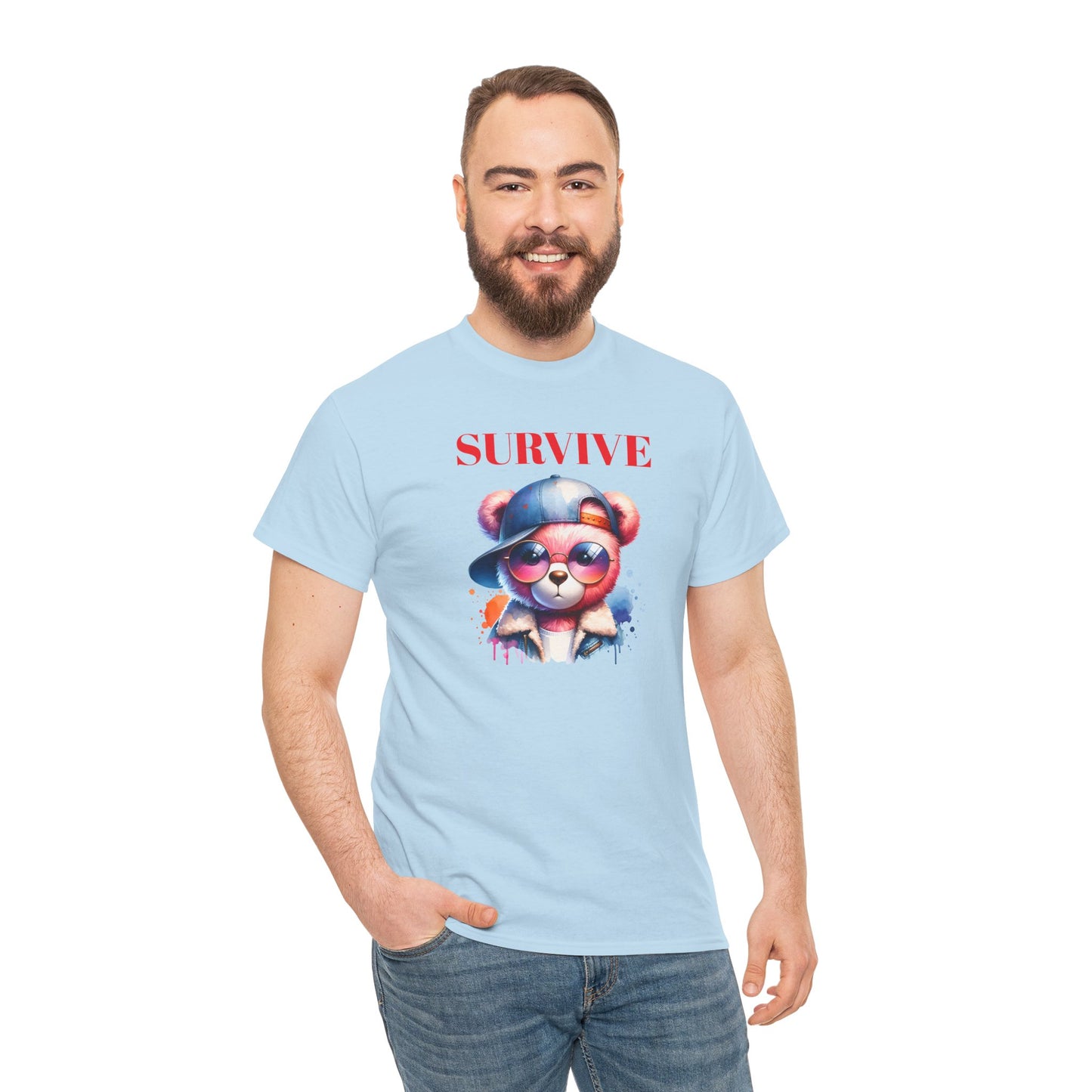 Princess Grace Survive Bear Unisex Heavy Cotton Tee Trendy Summer Shirt for Animal Lovers