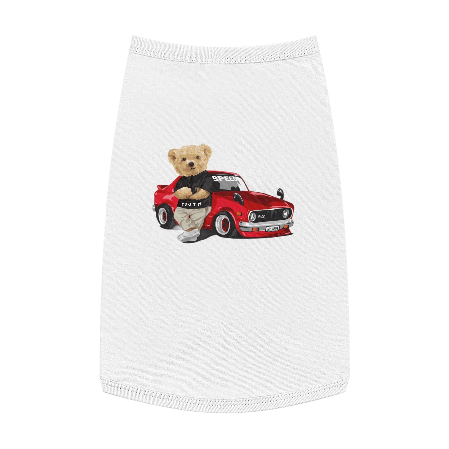 Princess CUTE Pet Tank Top with Racing Bear Graphic Perfect for Playful Pets