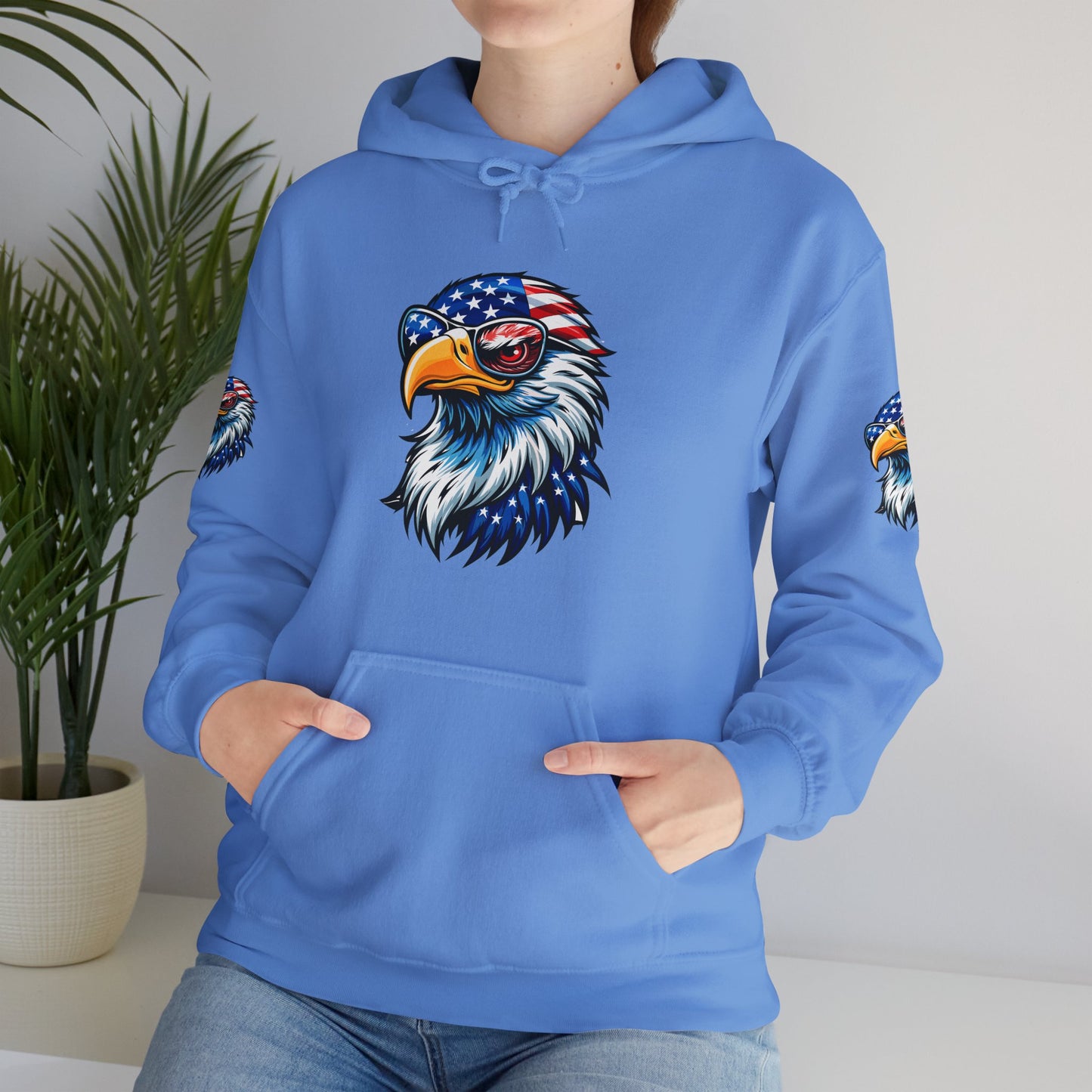 Princess Grace Patriotic Eagle Hoodie Unisex Heavy Blend Sweatshirt with USA Flag Design