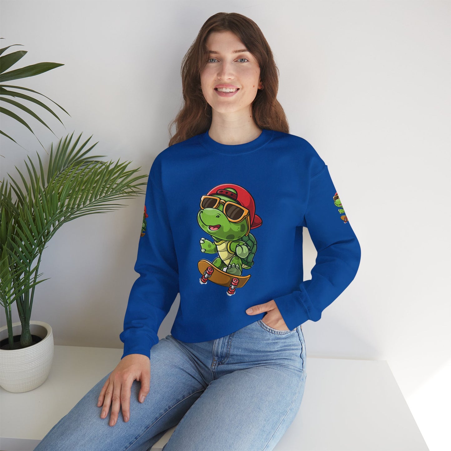 Princess Grace Cool Turtle Skateboarding Crewneck Sweatshirt for Kids and Teens