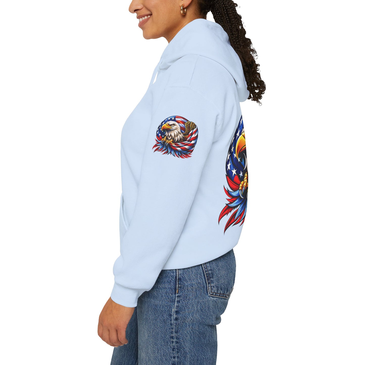 Princess Grace Patriotic Eagle Hoodie Unisex Heavy Blend Sweatshirt with American Flag Design