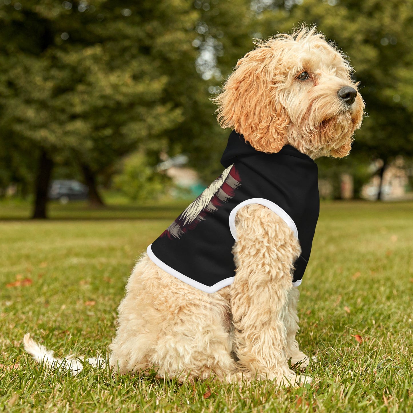 Princess Grace Patriotic Eagle Pet Hoodie Stylish Black Dog Sweatshirt for Fourth of July Celebrations