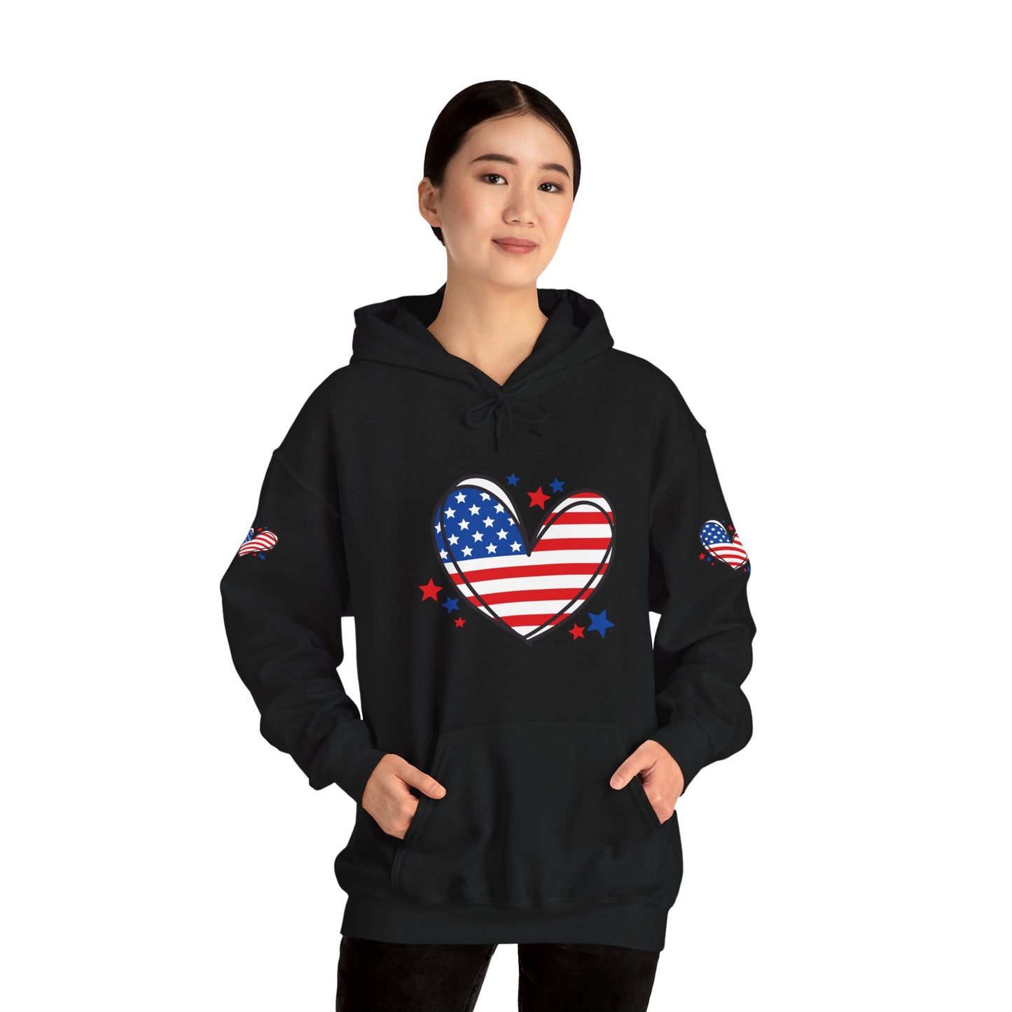Princess Grace Patriotic Heart Hoodie Unisex Heavy Blend Hooded Sweatshirt for Independence Day & Year Round Love