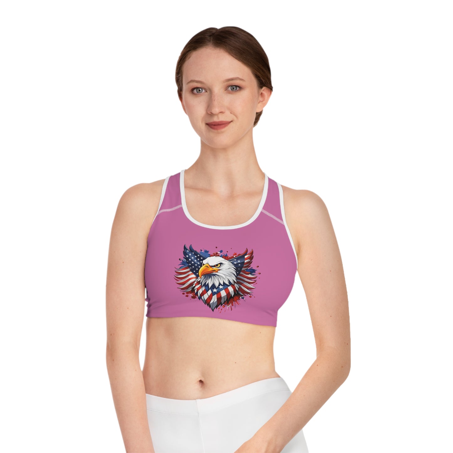 Princess Grace Patriotic Eagle Sports Bra Pink Empowerment Activewear