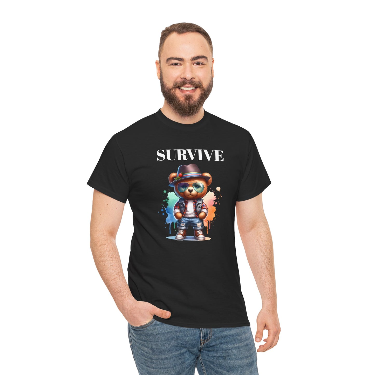 Princess Grace Survive Bear Unisex Heavy Cotton Tee Casual Graphic T-Shirt for Fun and Adventure Lovers