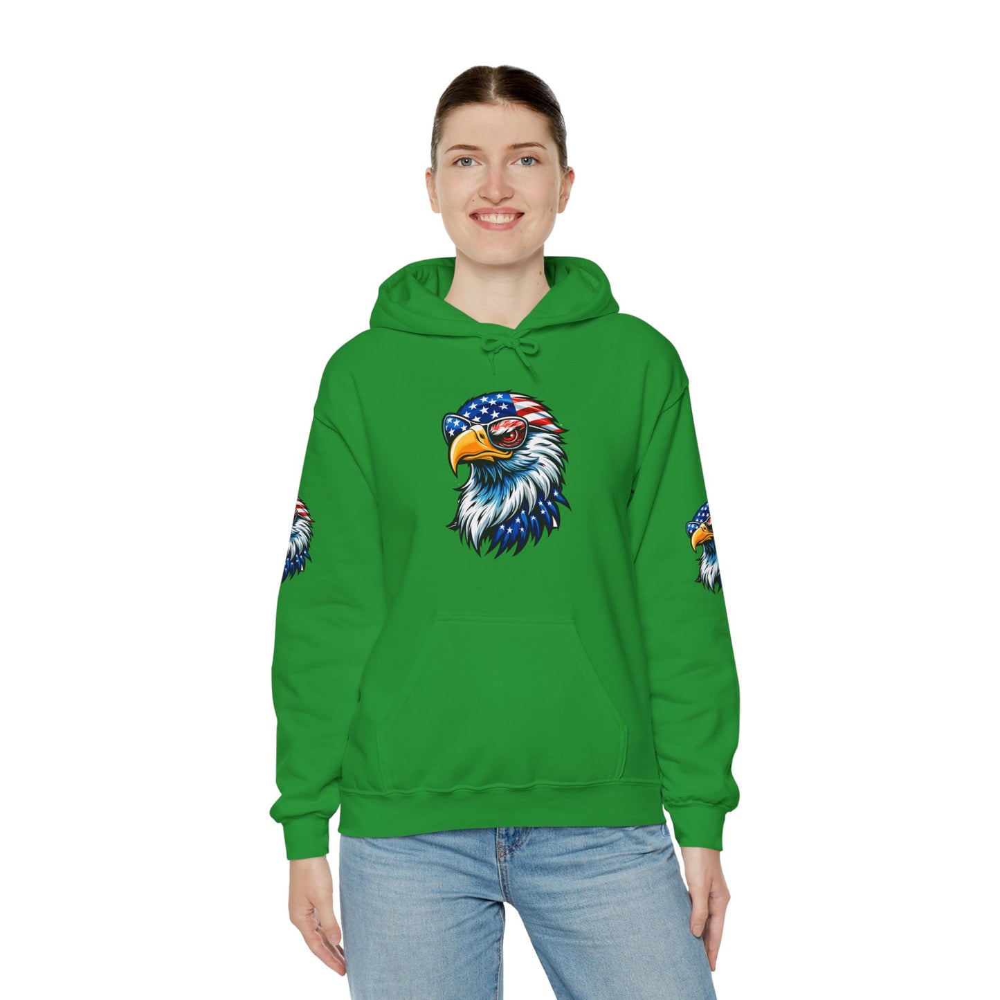 Princess Grace Patriotic Eagle Hoodie Unisex Heavy Blend Sweatshirt with USA Flag Design