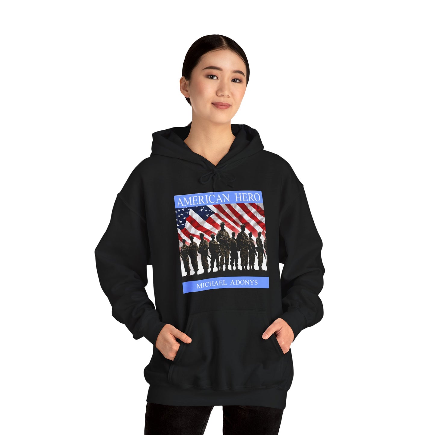 Michael Adonys American Hero Unisex Hooded Sweatshirt Perfect for Veterans Day Patriotic Celebrations