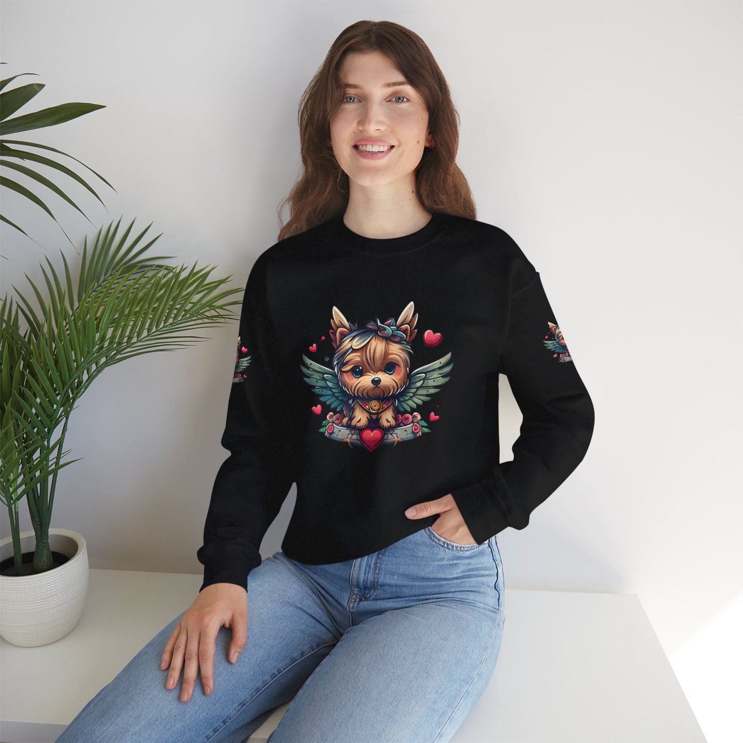 Princess Grace Cute Yorkie Wings Crewneck Sweatshirt Perfect Gift for Dog Lovers