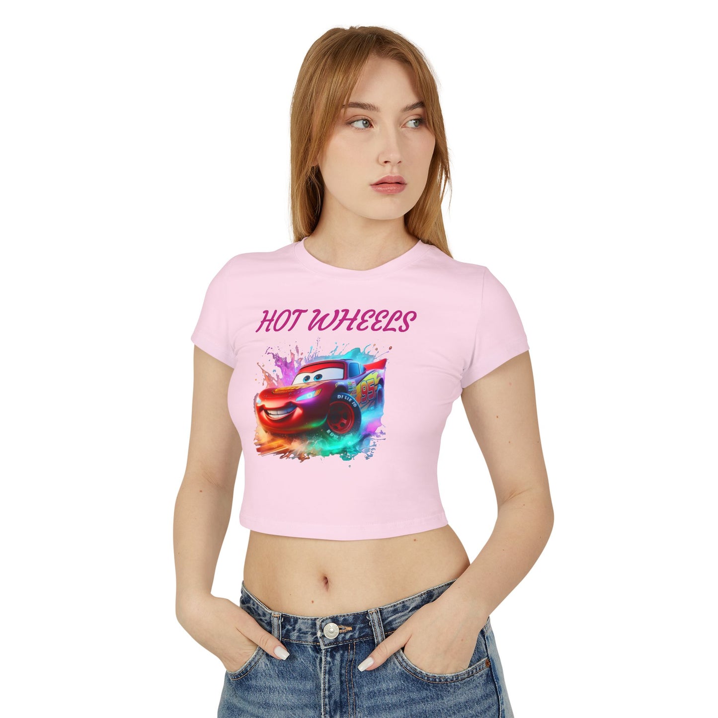 Princess Grace Hot Wheels Women's Baby Tee Colorful Cartoon Graphic T-Shirt
