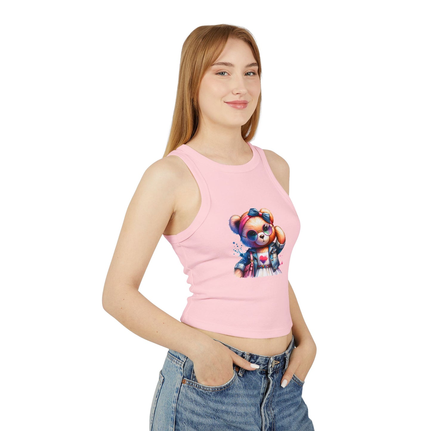 Princess Grace Cute Bear Graphic Women's Micro Rib Racer Tank Top