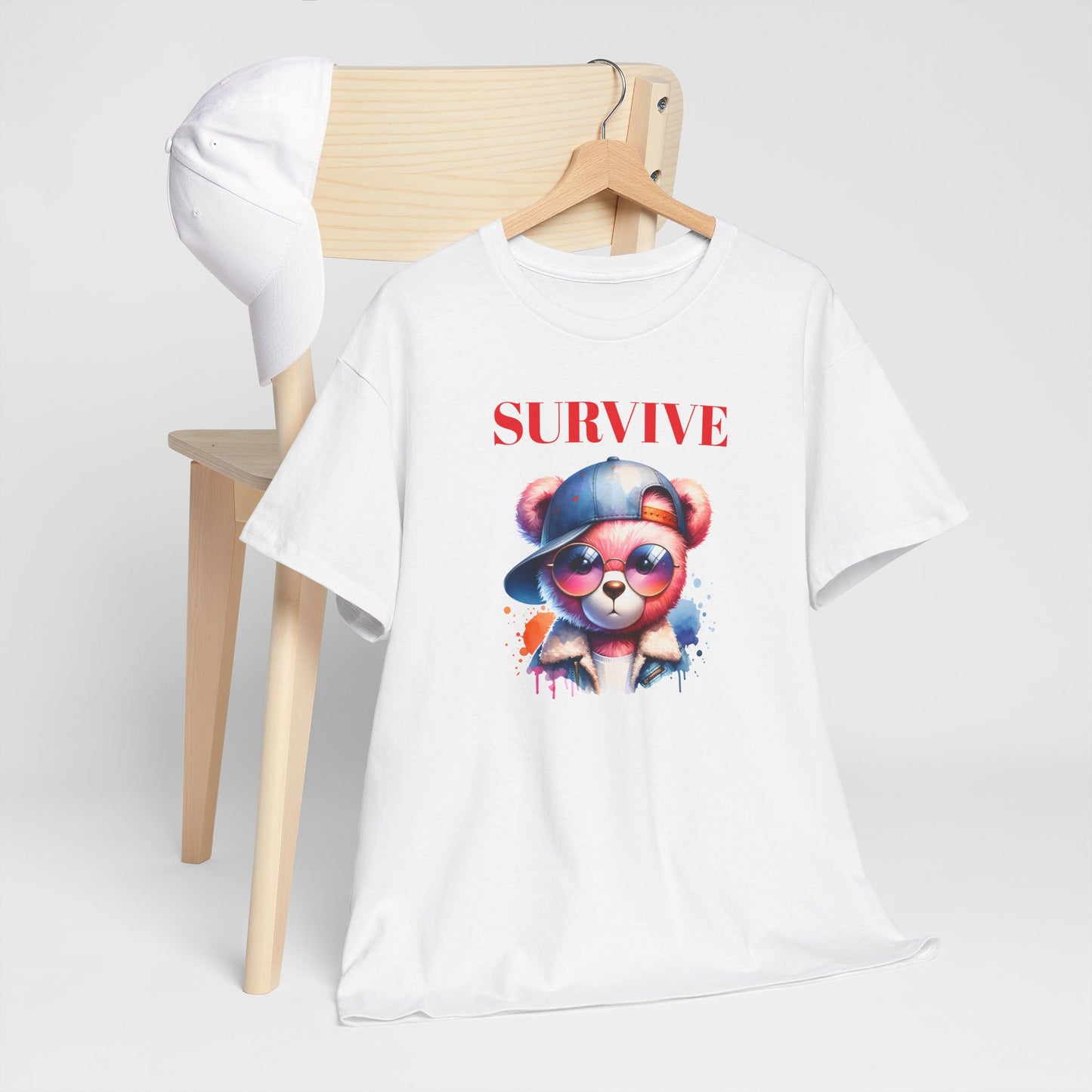Princess Grace Survive Bear Unisex Heavy Cotton Tee Trendy Summer Shirt for Animal Lovers