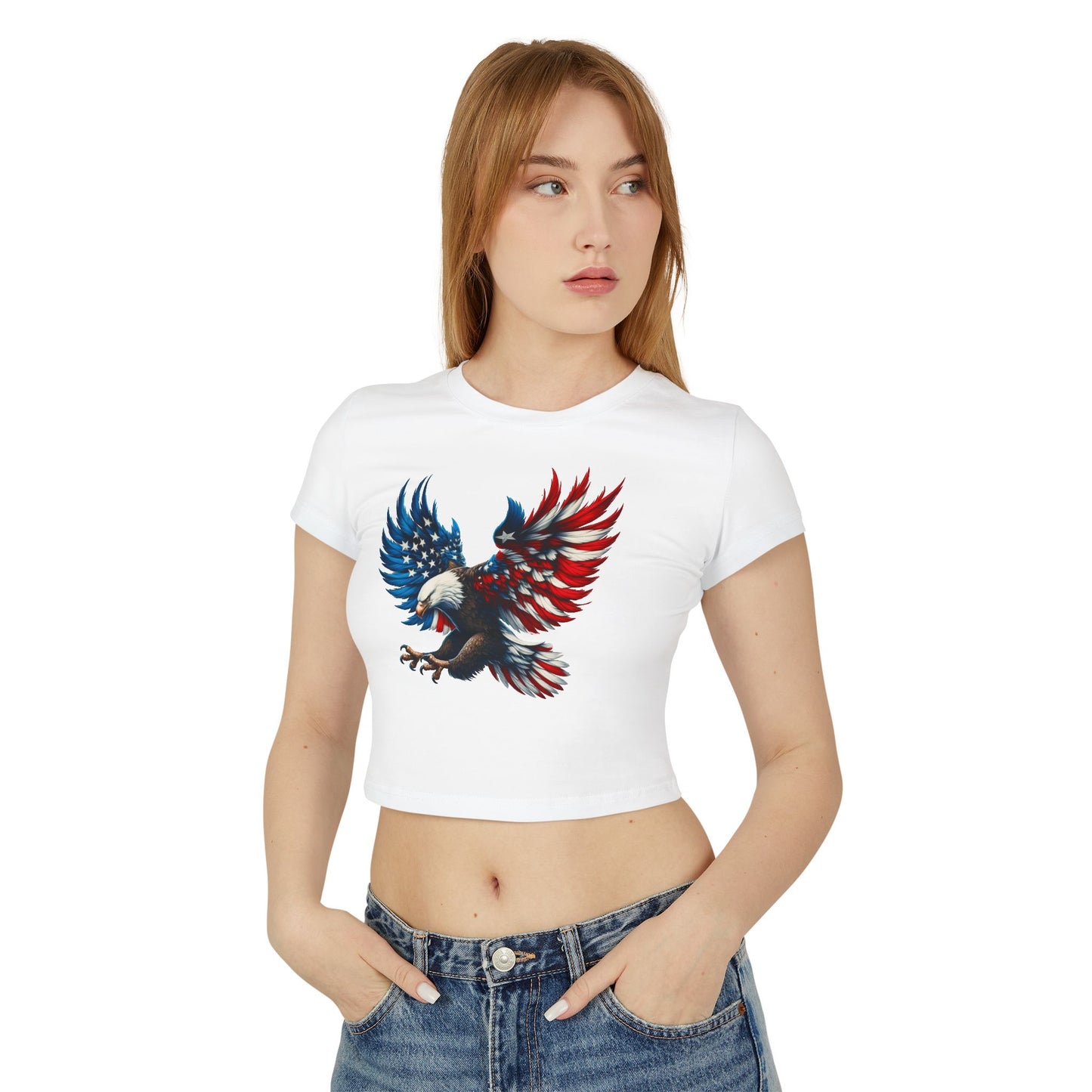 Princess Grace Patriotic Women's Baby Tee with Eagle and USA Print