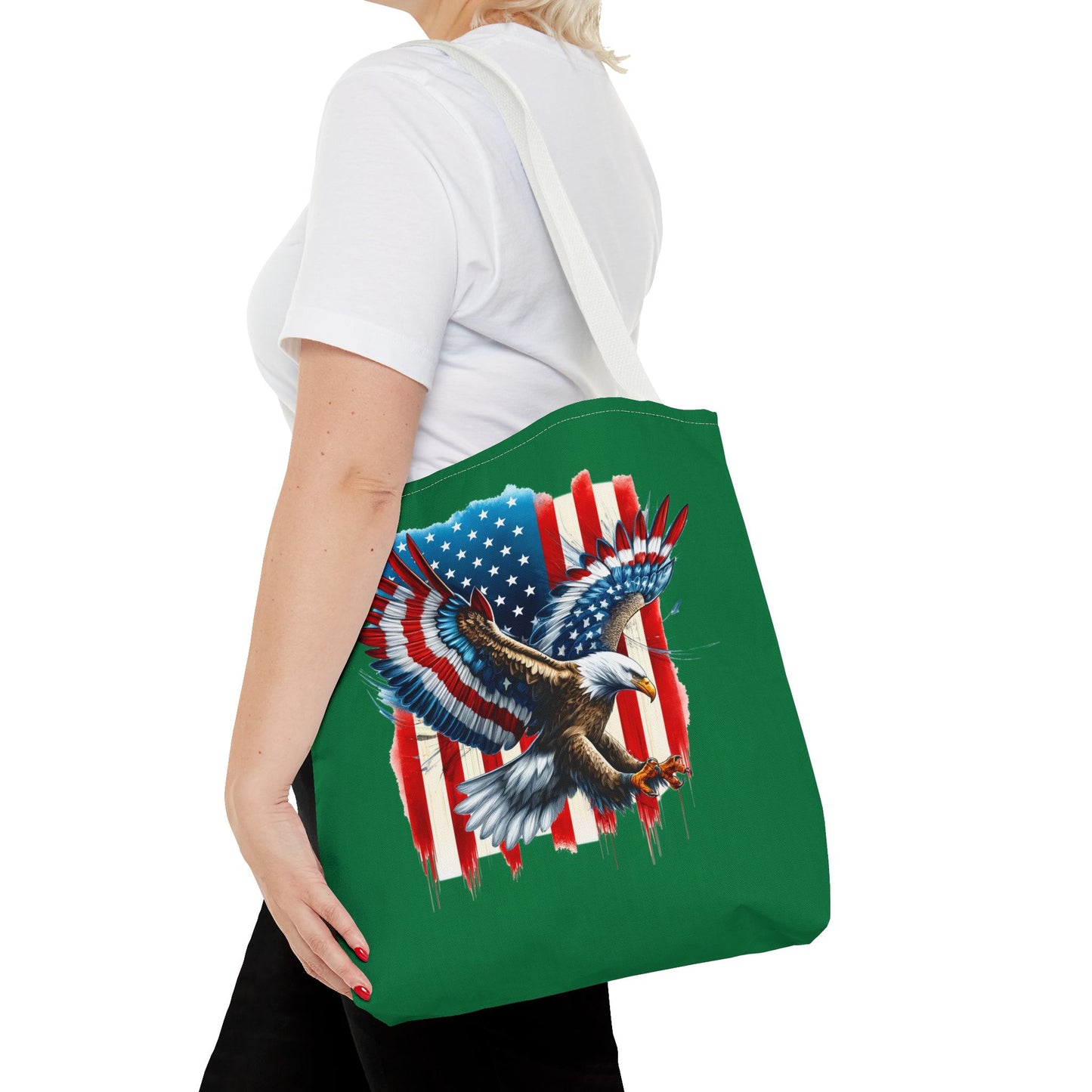 Princess Grace Patriotic Eagle Print Tote Bag American Flag Design for Fourth of July and Everyday Use