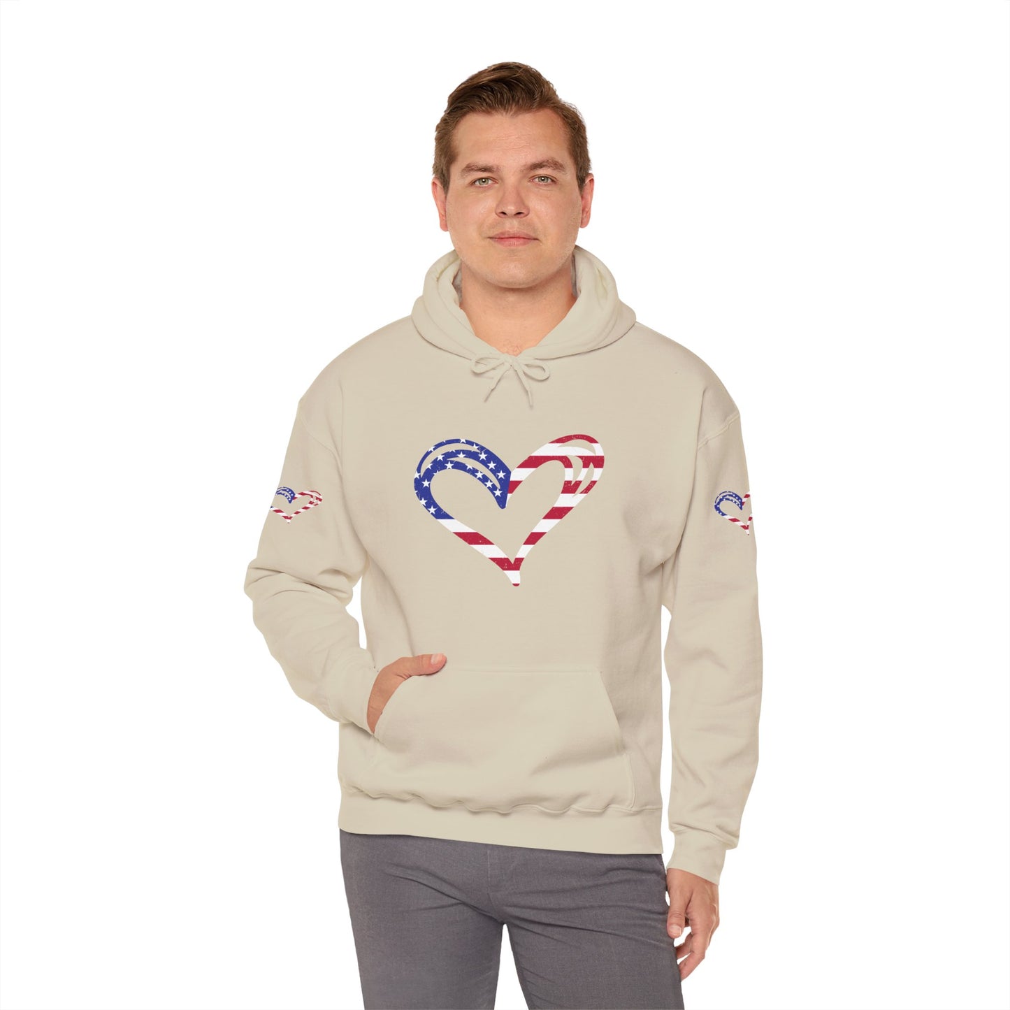Princess Grace Patriotic Heart Unisex Hoodie Comfortable Heavy Blend Sweatshirt for Independence Day and Everyday Wear