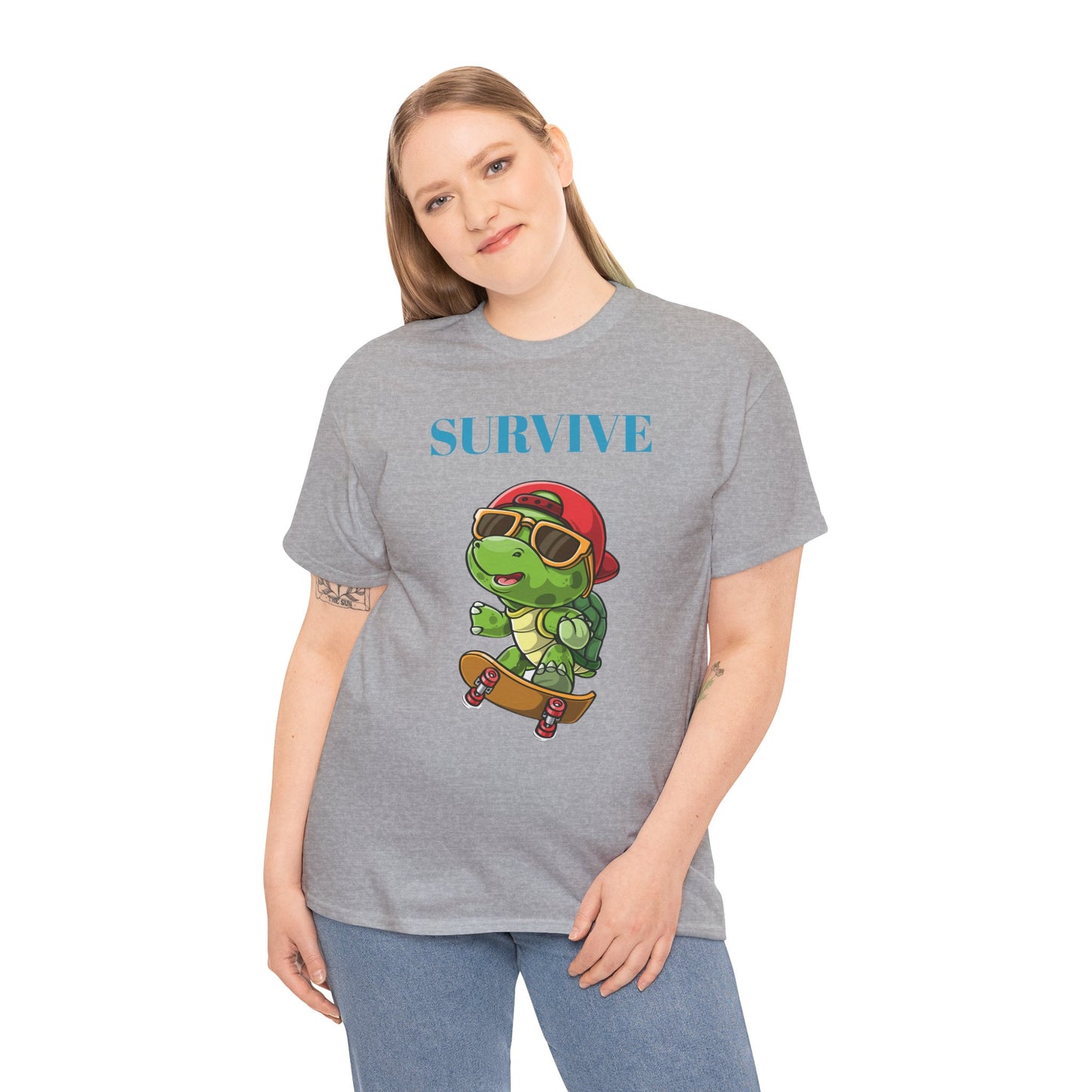 Princess Grace Cool Skateboarding Turtle Tee "Survive" Unisex Cotton T-Shirt for Fun Lovers