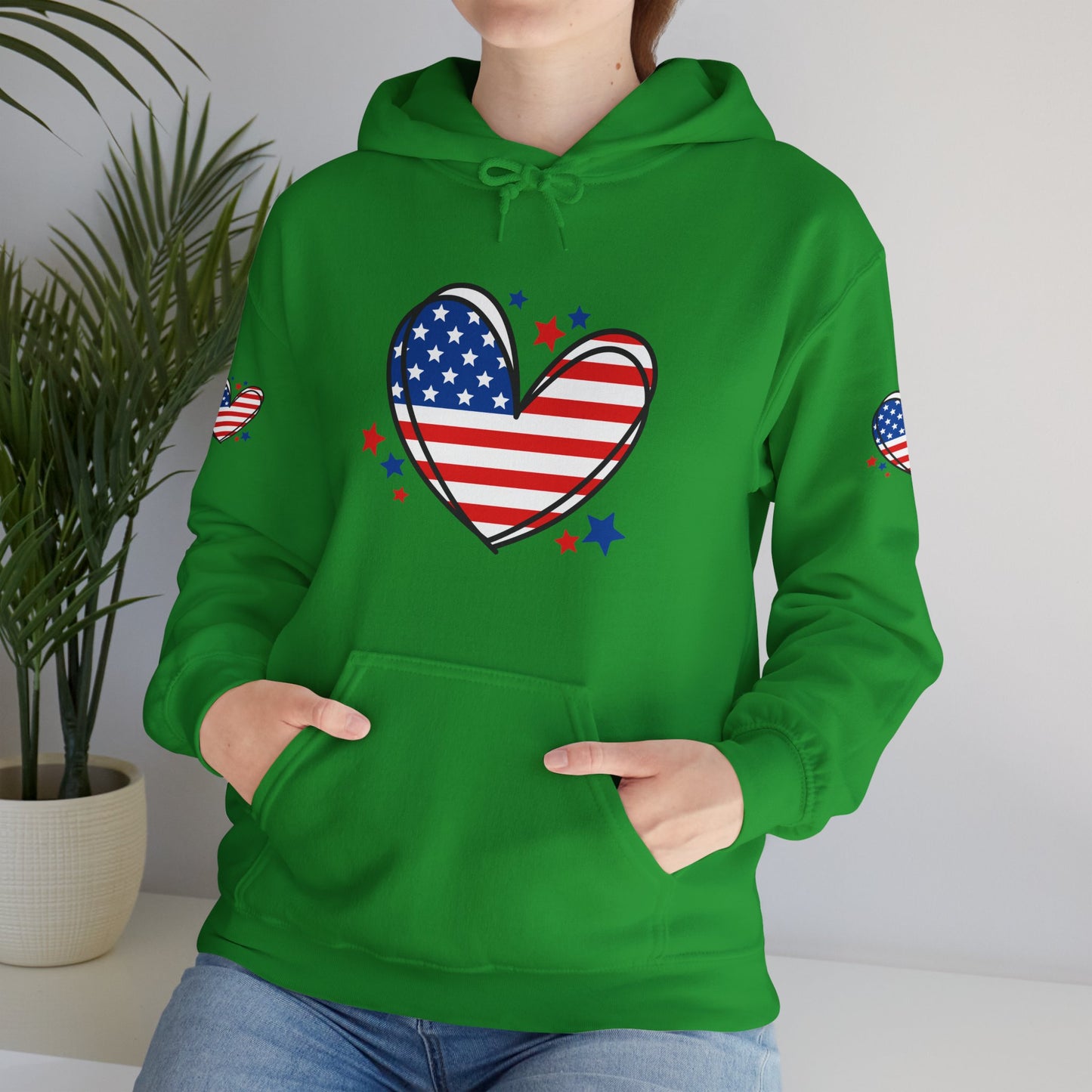 Princess Grace Patriotic Heart Hoodie Unisex Heavy Blend Hooded Sweatshirt for Independence Day & Year Round Love