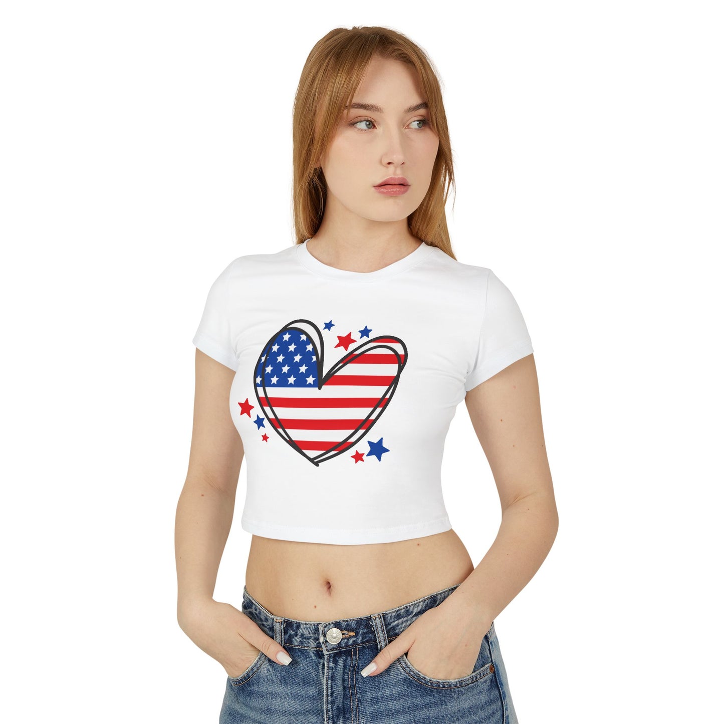 Princess Grace Patriotic Women's Baby Tee with Heart & USA Design