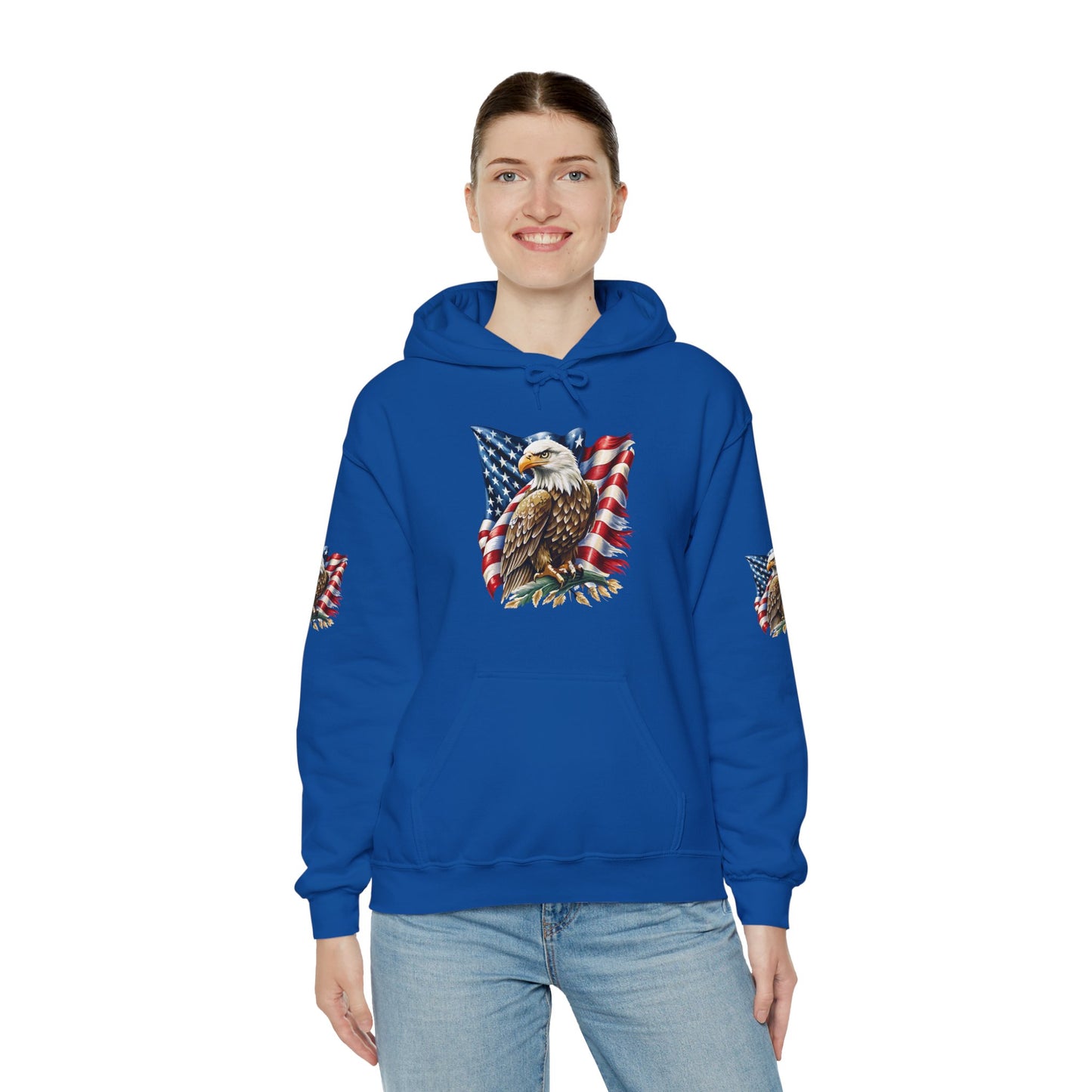 Princess Grace Patriotic Eagle Hooded Sweatshirt Unisex Heavy Blend Perfect for Memorial Day & Independence Day