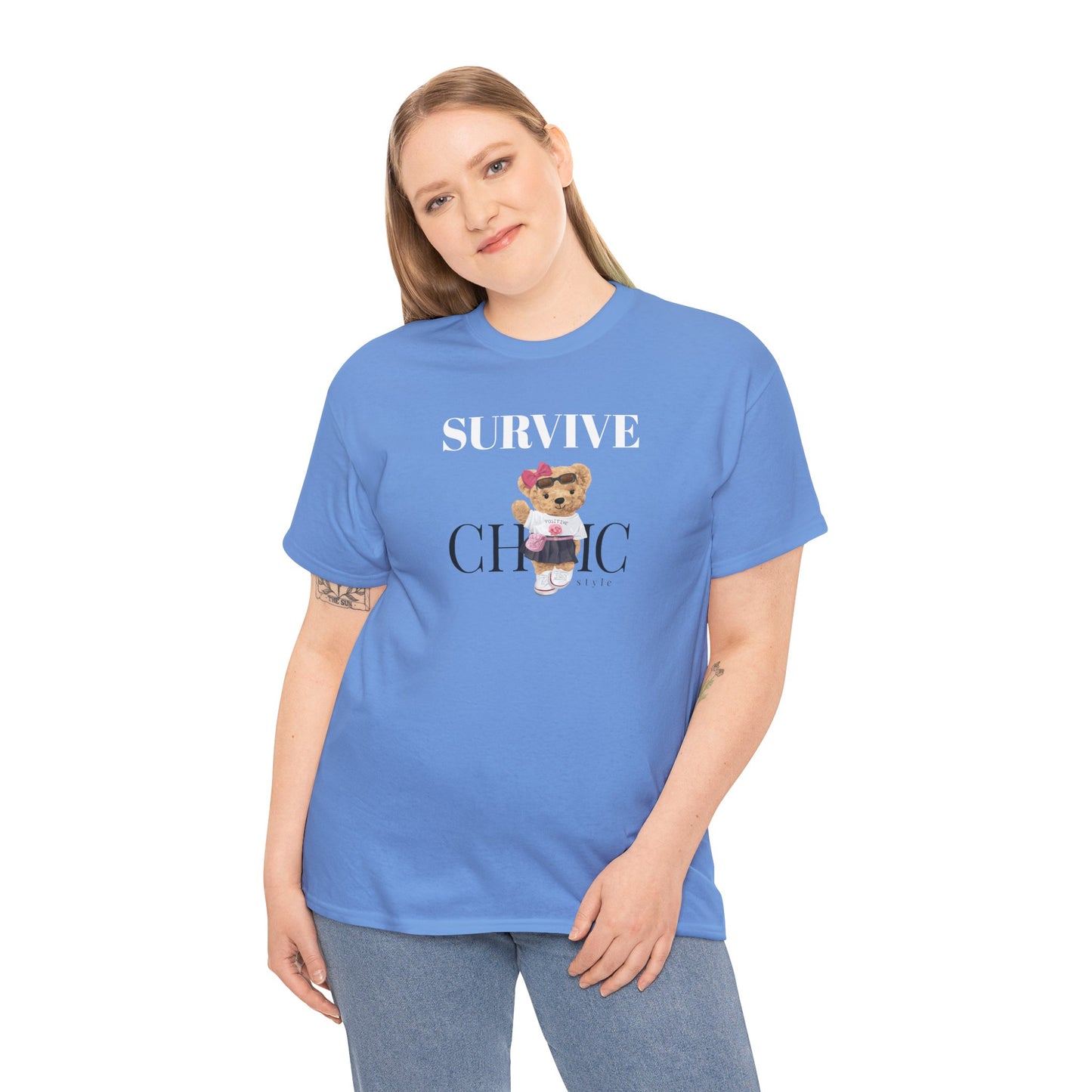 Princess Grace Survive Chic Unisex Heavy Cotton Tee Cute Bear Graphic T-Shirt for Casual Style