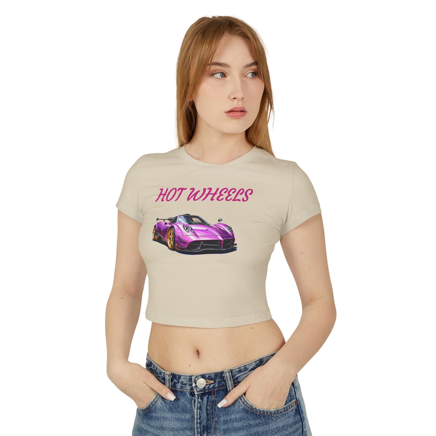 Princess Grace Women's Hot Wheels Baby Tee Cute Pink Race Car Graphic T-Shirt