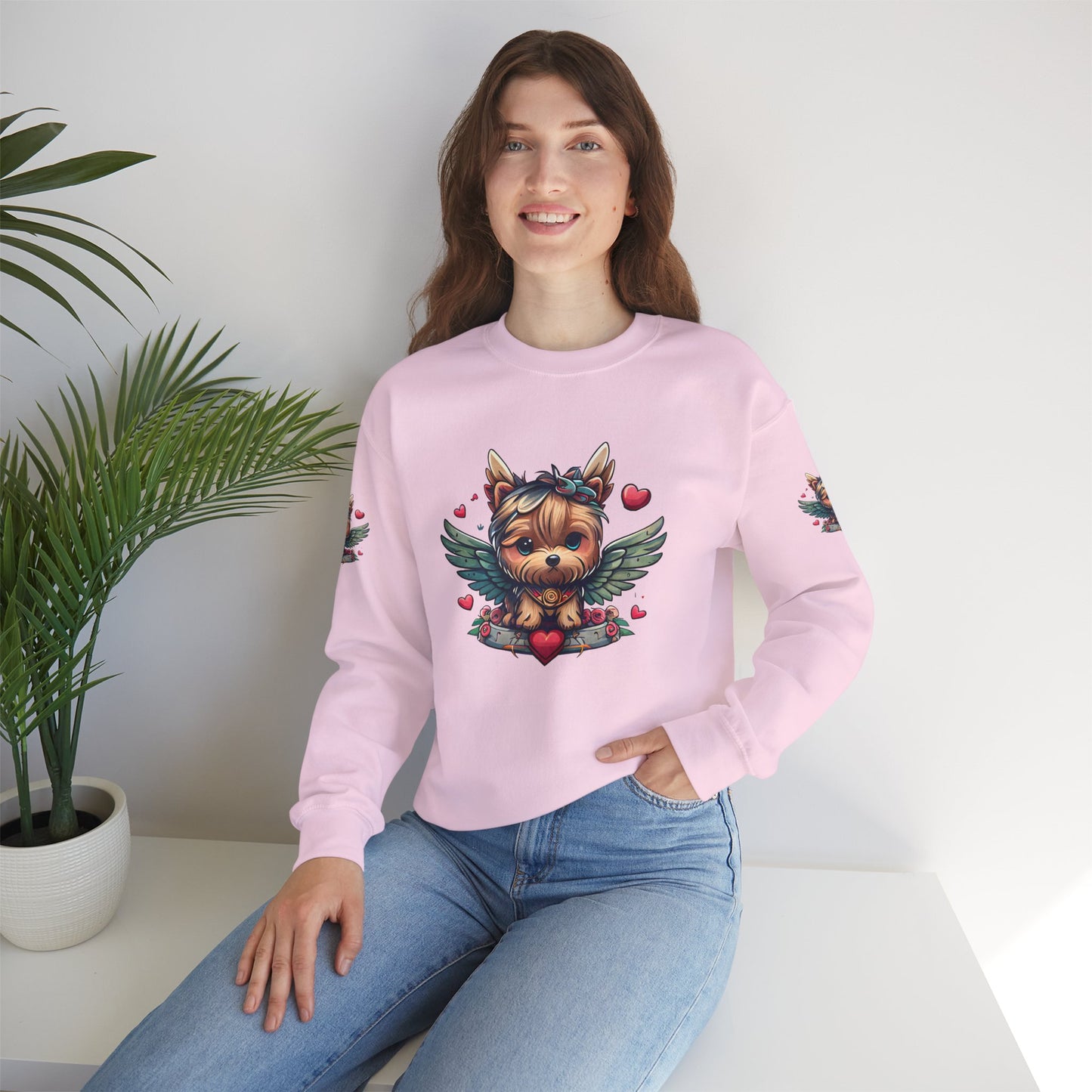 Princess Grace Cute Yorkie Wings Crewneck Sweatshirt Perfect Gift for Dog Lovers