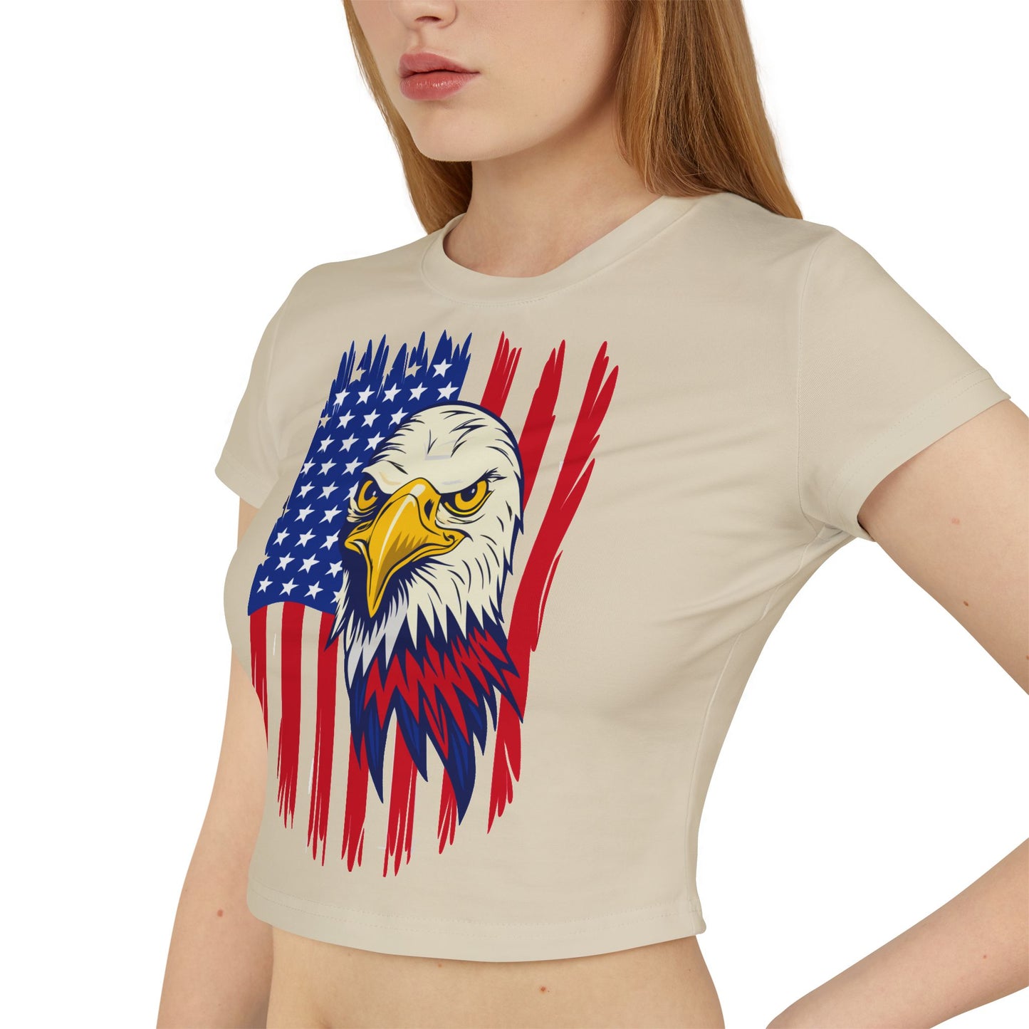 Princess Grace Patriotic Eagle Women's Baby Tee USA Graphic T-Shirt for Independence Day