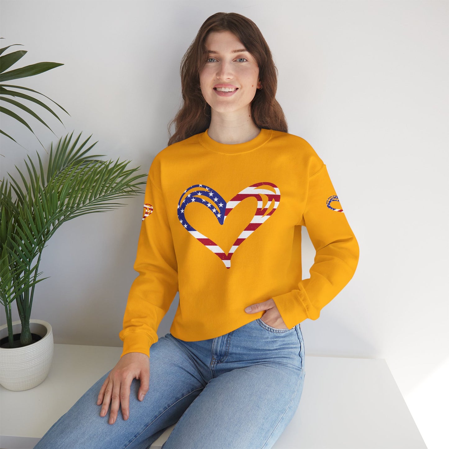 Princess Grace Patriotic Heart Sweatshirt Unisex Heavy Blend Crewneck with Candy Cane Design