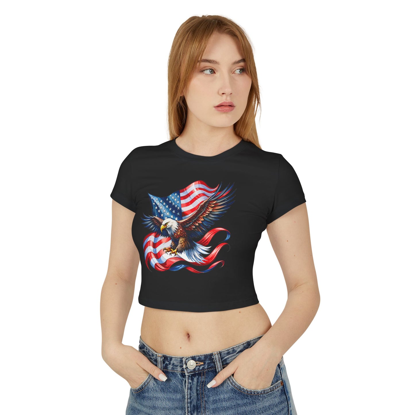 Princess Grace Patriotic Women's Baby Tee Eagle & USA Design for Independence Day