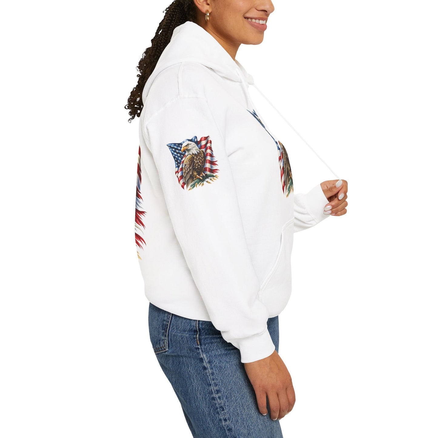 Princess Grace Patriotic Eagle Hooded Sweatshirt Unisex Heavy Blend Perfect for Memorial Day & Independence Day