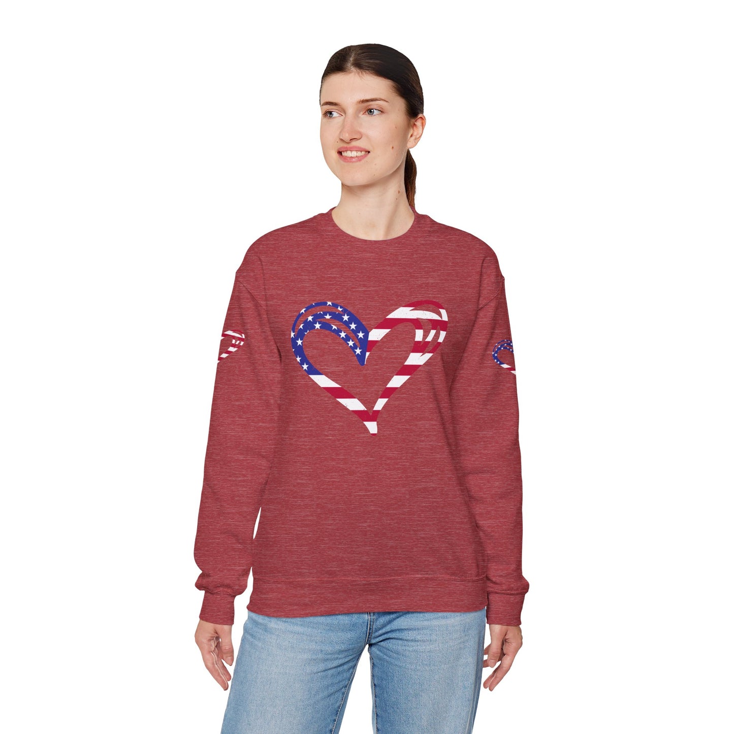 Princess Grace Patriotic Heart Sweatshirt Unisex Heavy Blend Crewneck with Candy Cane Design