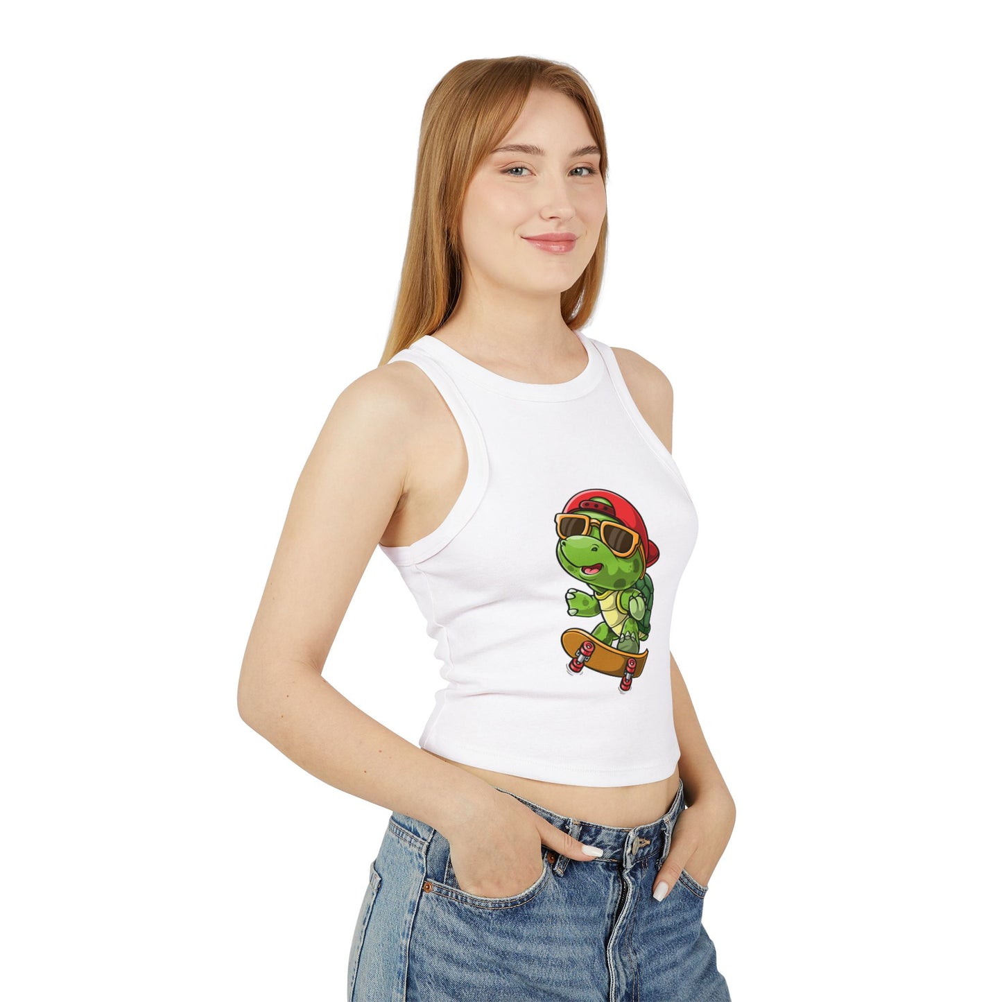 Princess Grace Cool Skateboarding Turtle Women's Racer Tank Top Cute Design for Summer Vibes
