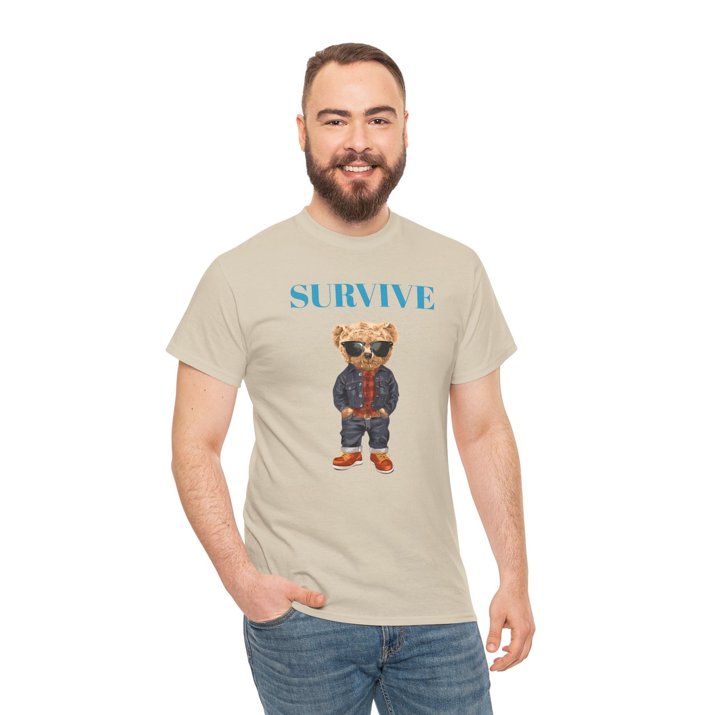 Princess Grace Cool Bear Graphic Tee 'SURVIVE' Unisex Heavy Cotton Shirt