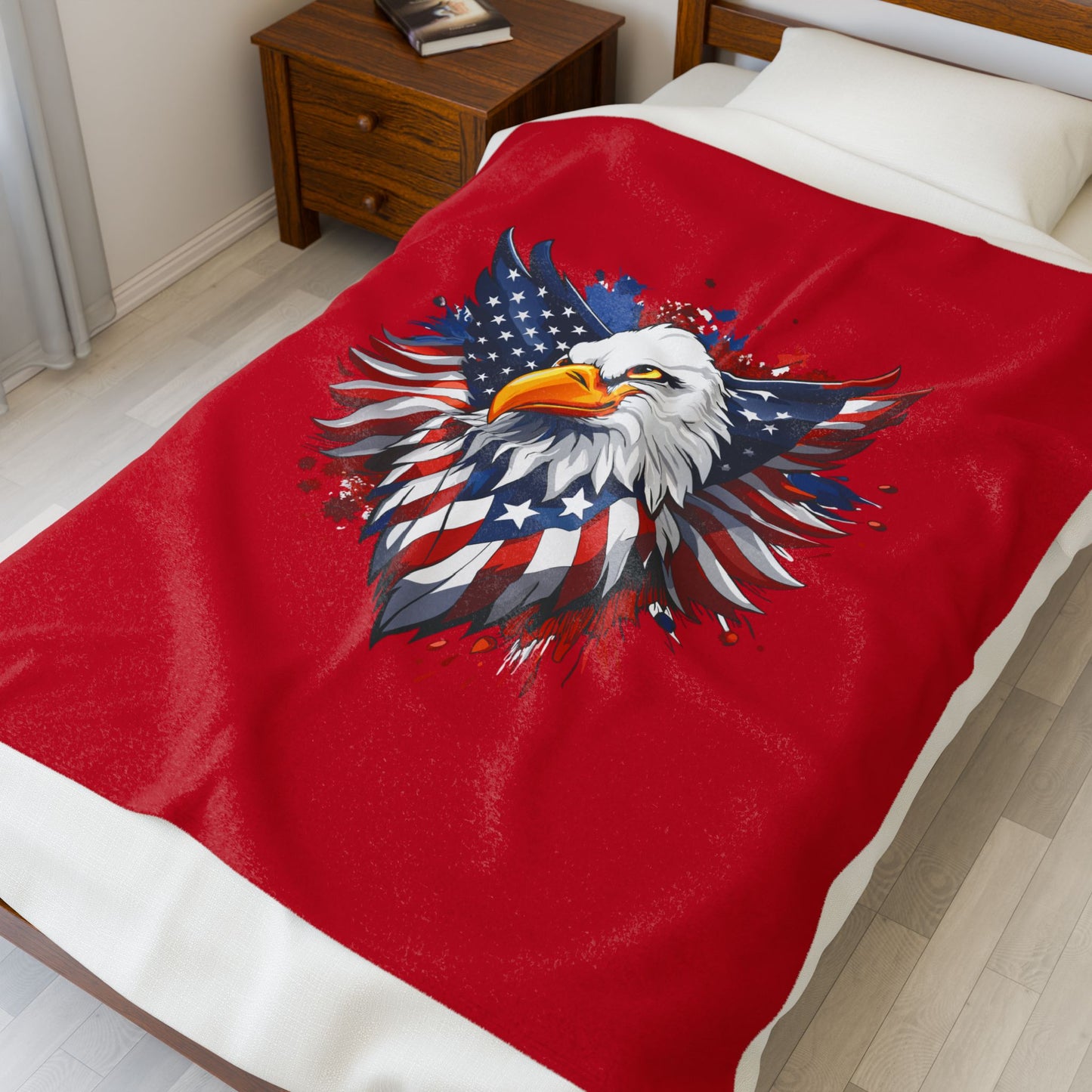 Princess Grace Patriotic Eagle Velveteen Plush Blanket Cozy Red Blanket for National Holidays