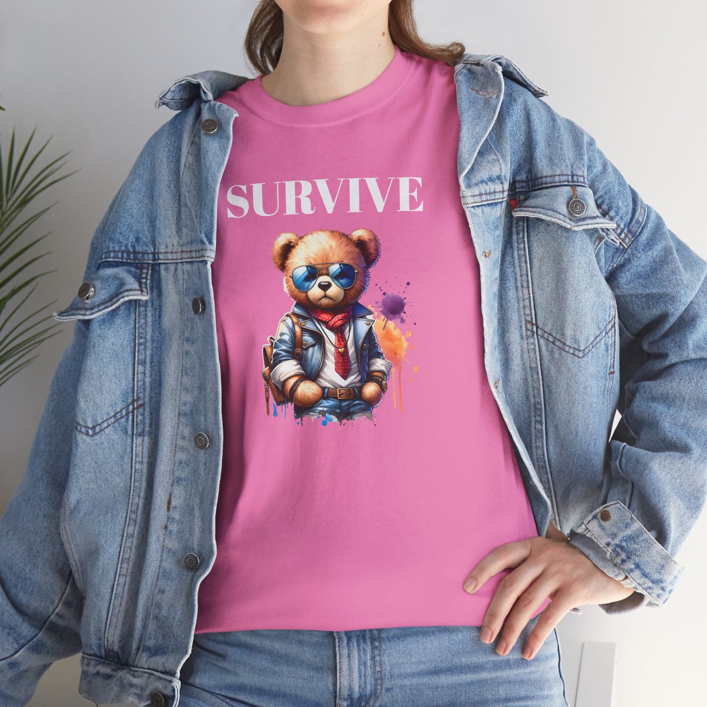 Princess Grace Survive Graphic Unisex Heavy Cotton Tee Streetwear Style with Bear Design